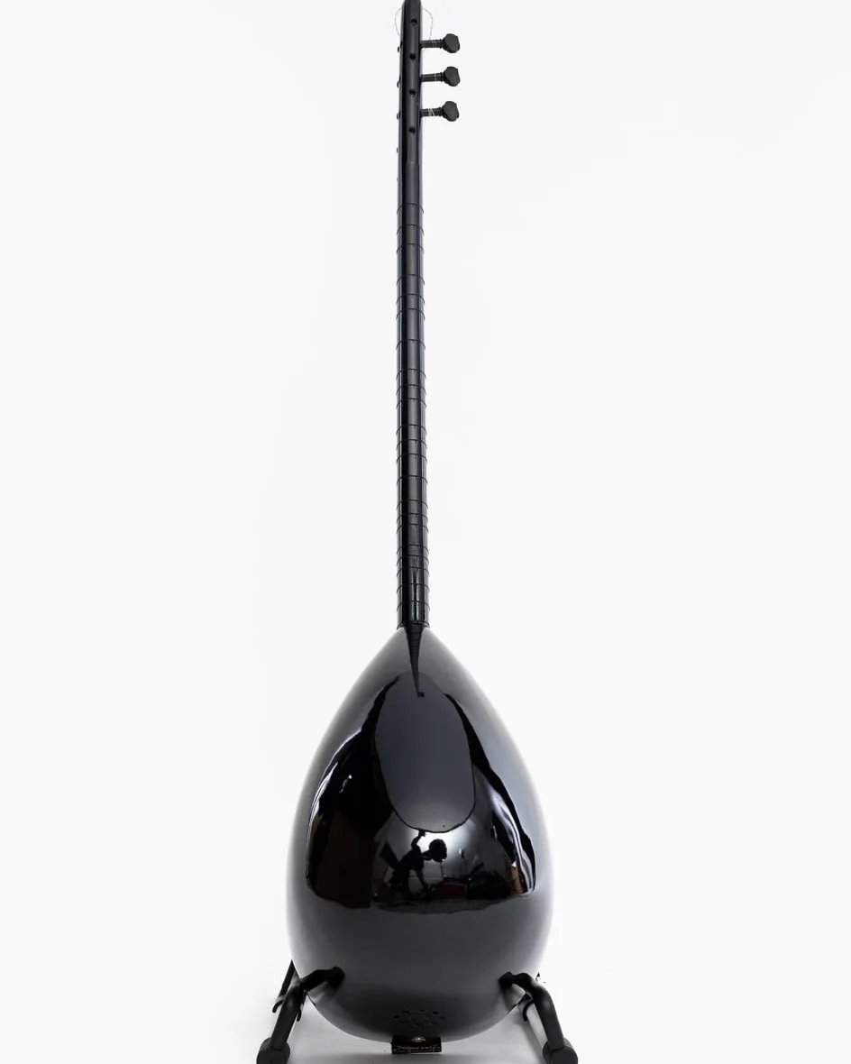 Saz nero a collo lungo con pickup incorporato, strumento turco di qualità fatto a mano