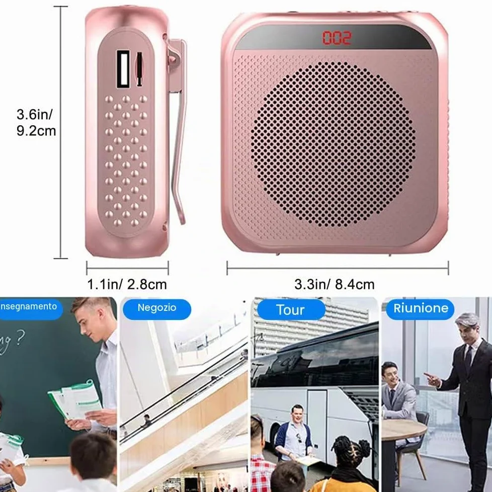 Amplificatore Vocale Portatile per Insegnanti, 2200mAh Ricaricabile con Cassa per Guida Turistica, Riunione, Yoga, Aula (Nero)