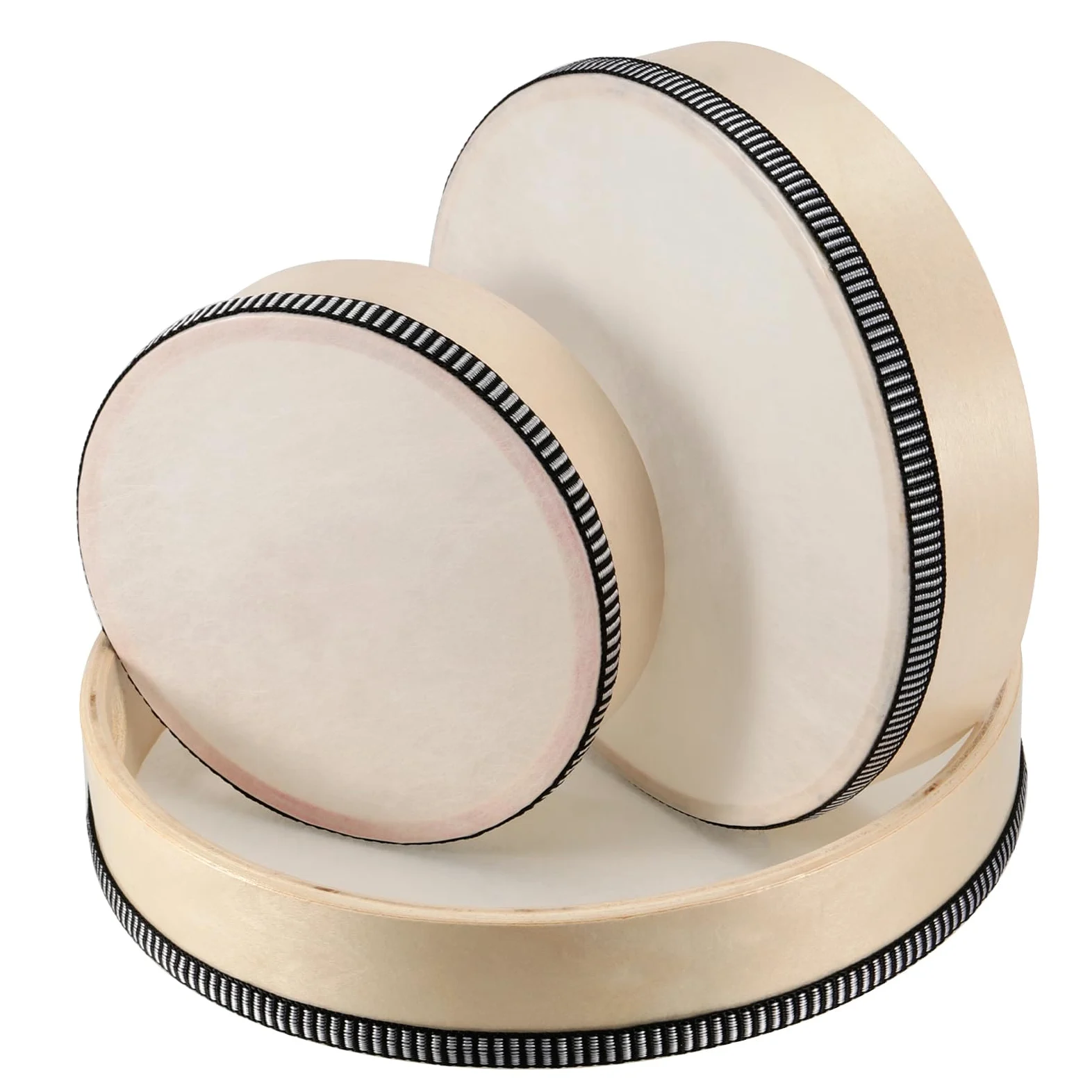 Confezione da 4 tamburi a mano, 4 misure con 4 bacchette per apprendimento del ritmo, spettacoli musicali, feste e appassionati di percussioni, 15,2 cm, 17,8 cm, 20,3 cm, 25,4 cm