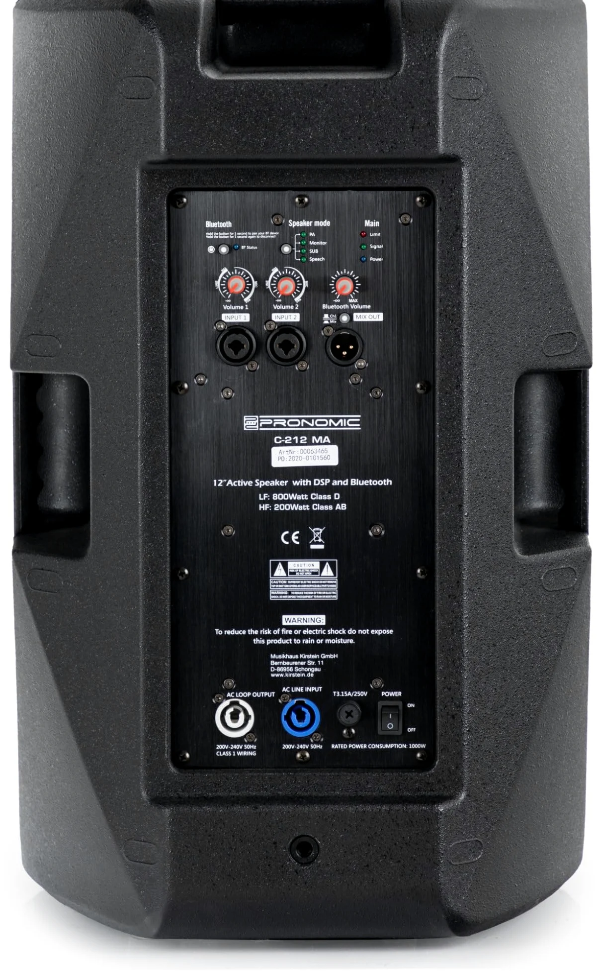 Pronomic C-212 MA Set Stereo - Due casse attive 2 vie - Potenza: 2000 Watt - Woofer 12" + Tweeter 1,75" - Ricevitore Bluetooth e DSP-Preset - Cabinet in plastica con inclinazione monitor