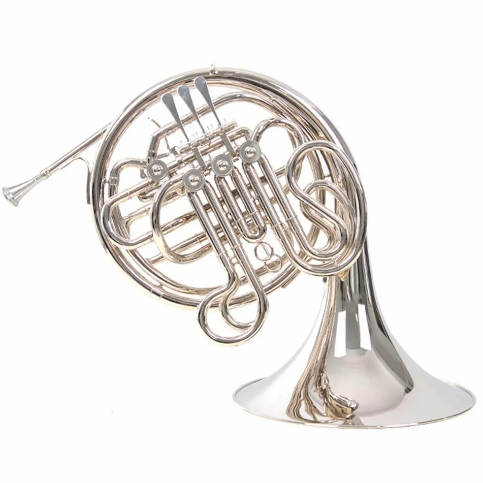 Doppio Corno Francese in Fa/SIB Nichelato Doppio Corno Francese a 4 Tasti Campana Monopezzo Doppio Corno Placcato Argento con Custodia Bocchino