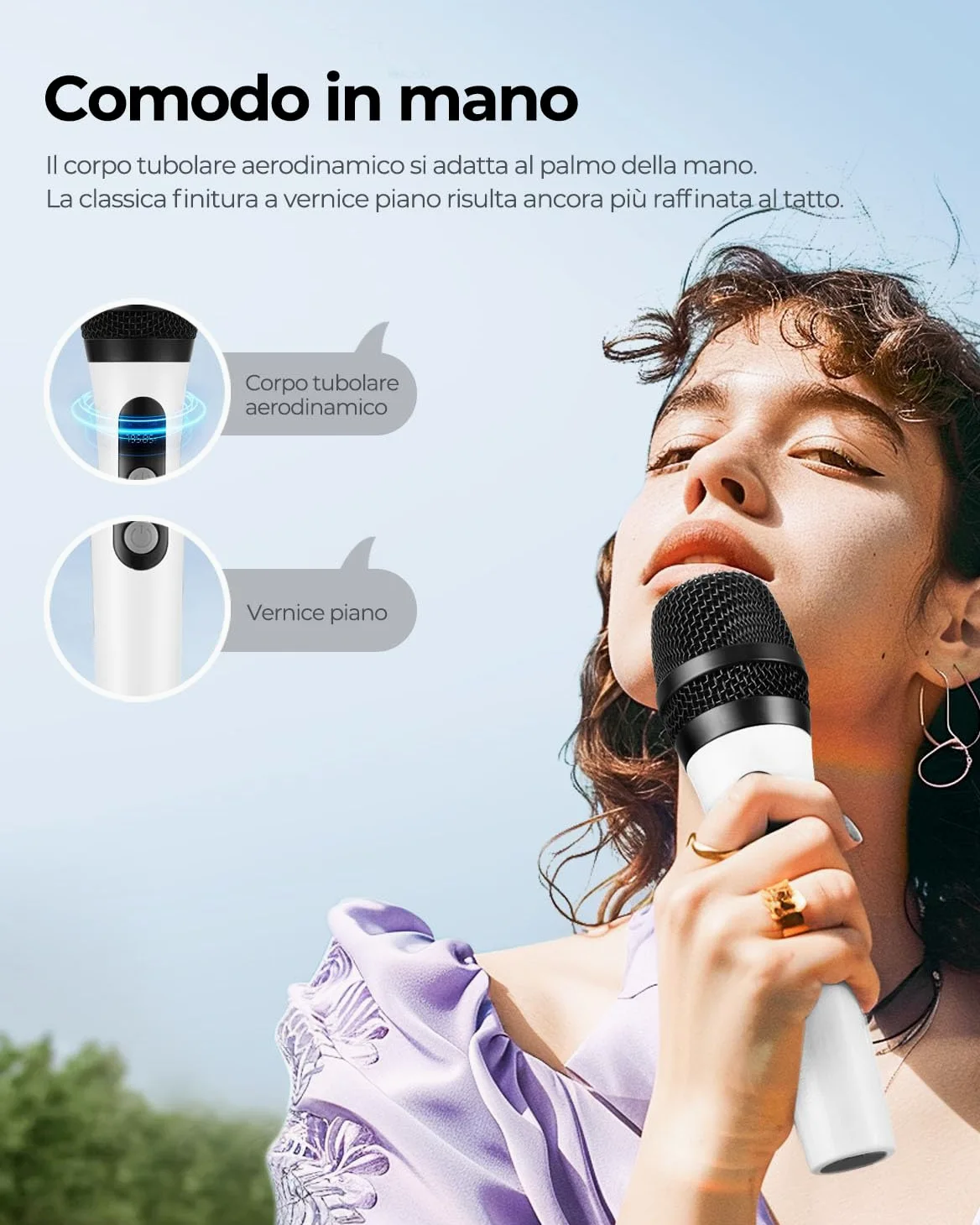 ALPOWL Microfono Wireless, doppio microfono dinamico Bluetooth digitale con ricevitore ricaricabile, portata 60M, microfono per canto, karaoke, riunioni, chiesa, matrimonio