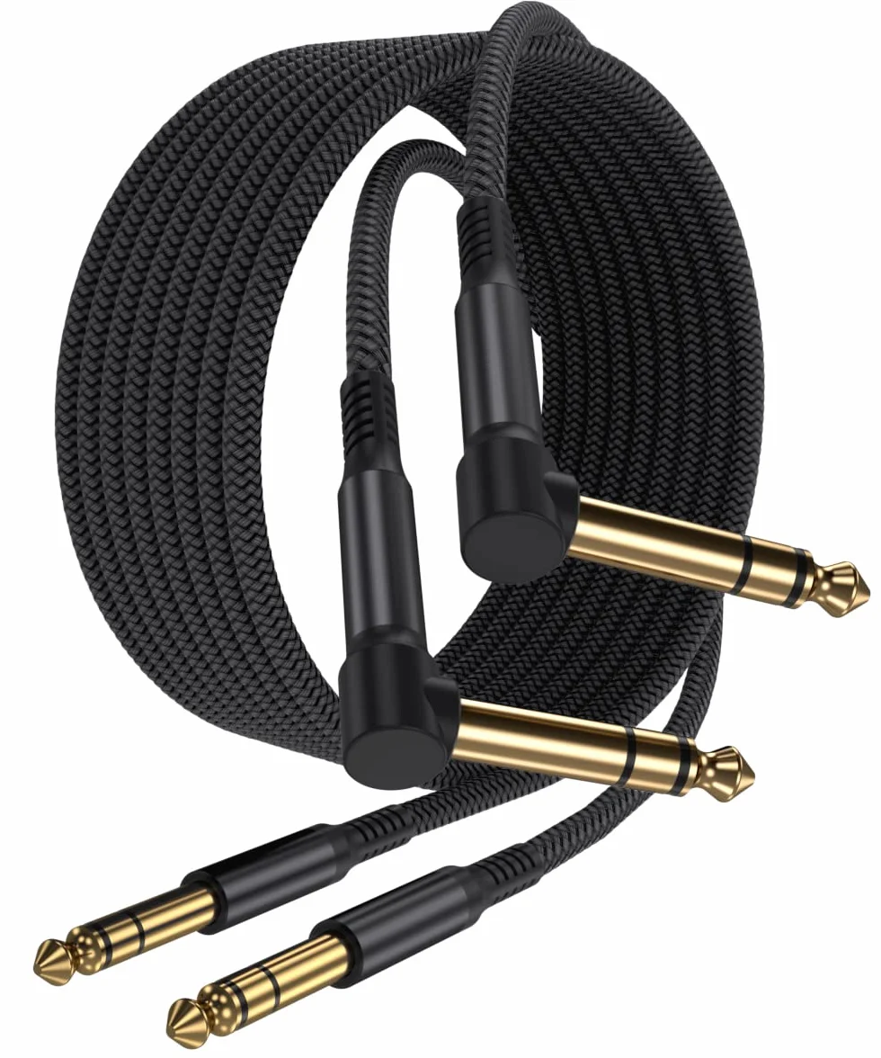Elebase Cavo Audio Jack Angolo Retto 6.35 mm 3M 2-Pezzi,Cavi Filo Doppio 6.35mm Maschio,Cable Guitar TRS Bilanciato 90 Gradi Angolare 1/4 Pollici per Strumenti,Chitarra Elettrica,Basso,Tastiera,Amp