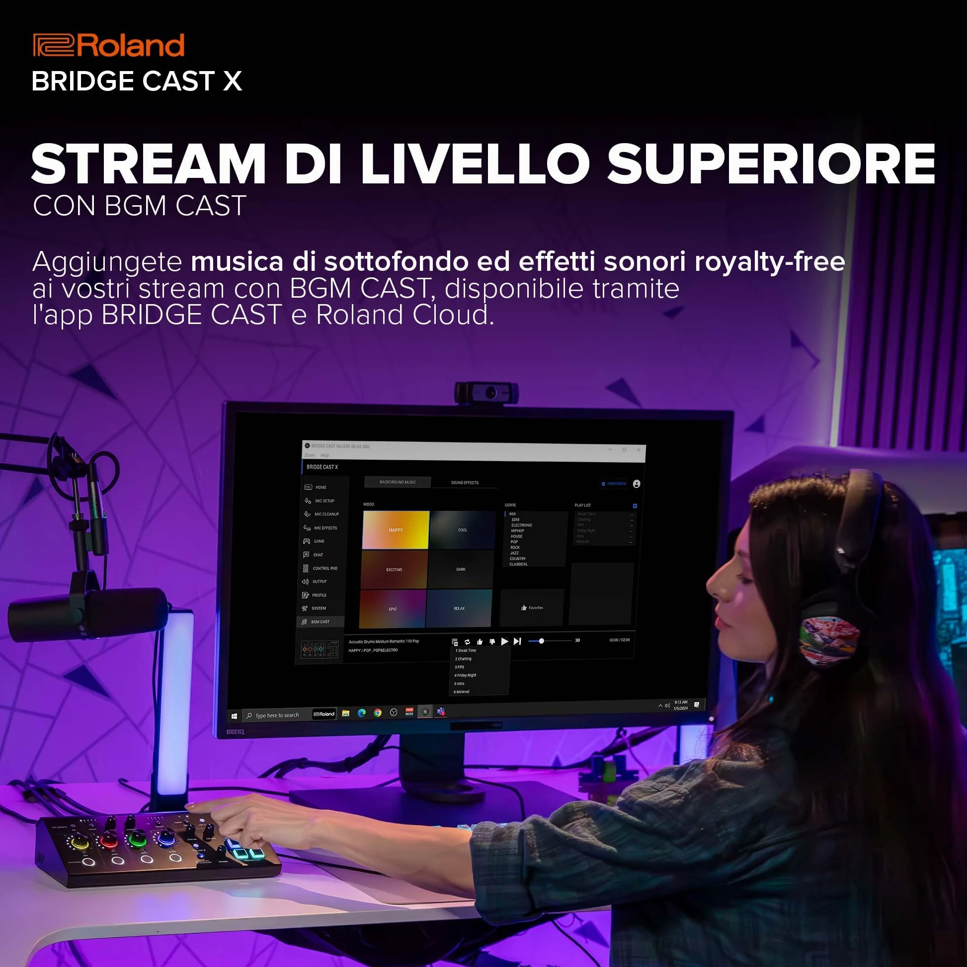 Roland BRIDGE CAST X Dual Bus Gaming Mixer & Video Capture | Interfaccia Pro per lo Streaming Audio per i Gamer Online e Molto Altro | DSP Hardware a 32-Bit | Connettività USB-C