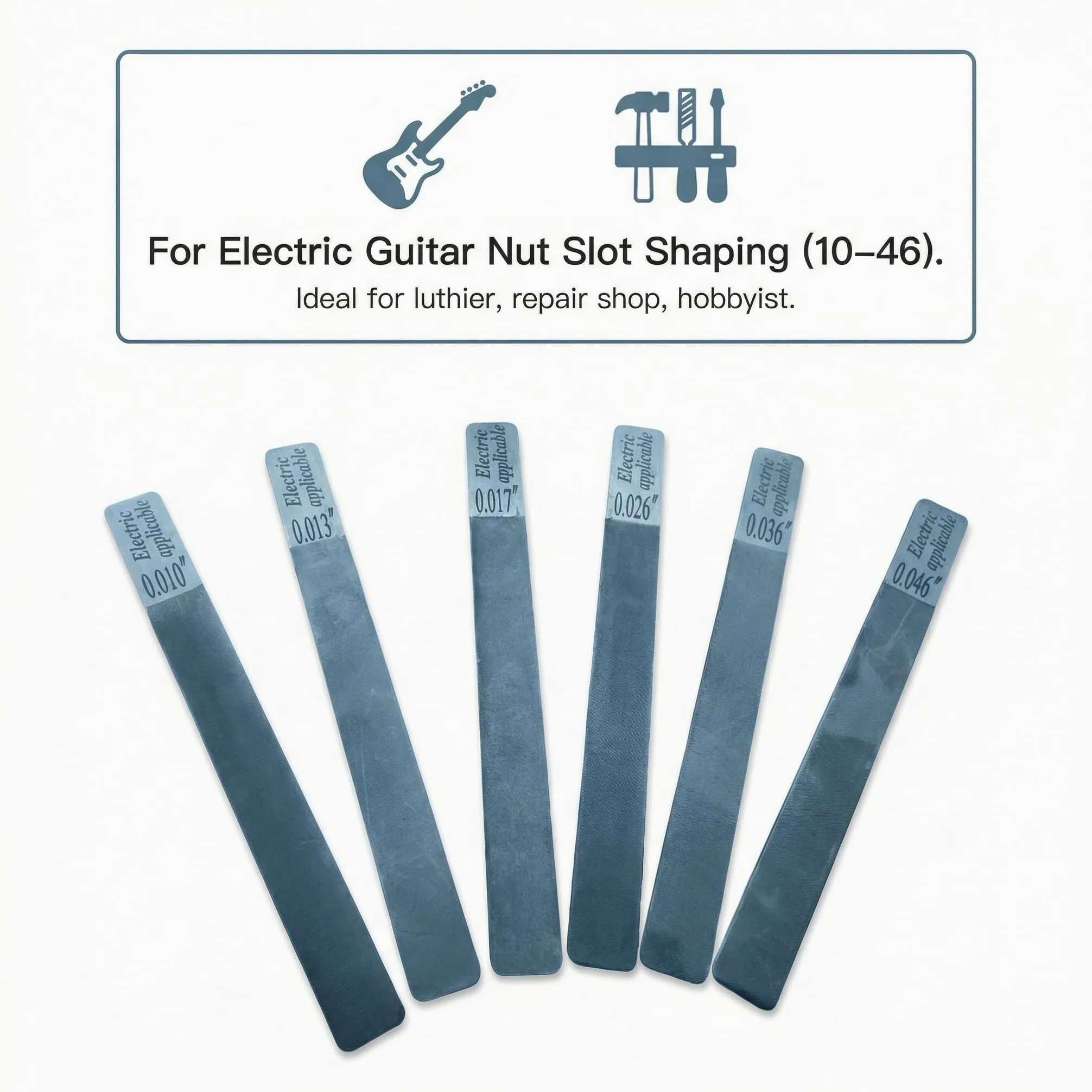 6 lime in acciaio inox per capotasto di chitarra, coronamento dei tasti, strumenti di riparazione per chitarra, basso, ukulele (elettrico 10-46)