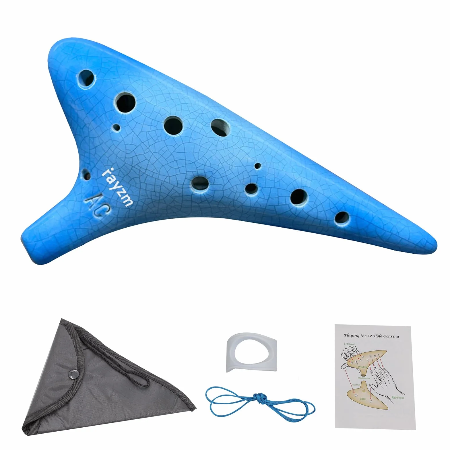 rayzm Ocarina in Ceramica Alto C a 12 Fori, 13 Note in Do Maggiore, Strumento a Fiato Ocarina per Principianti con Borsa Imbottita