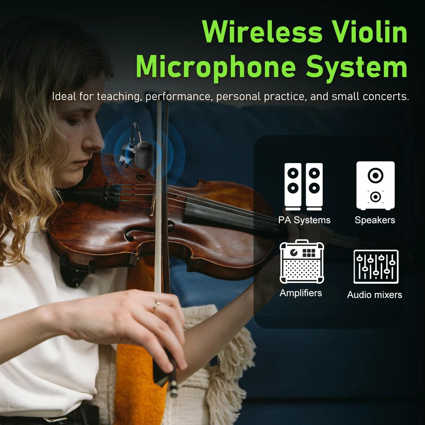 UHF Violin Wireless Microphone Pick Up Gooseneck Instrument Clip-on Mic Trasmettitore e ricevitore per altoparlanti attivi, sistemi PA attivi, VT-5