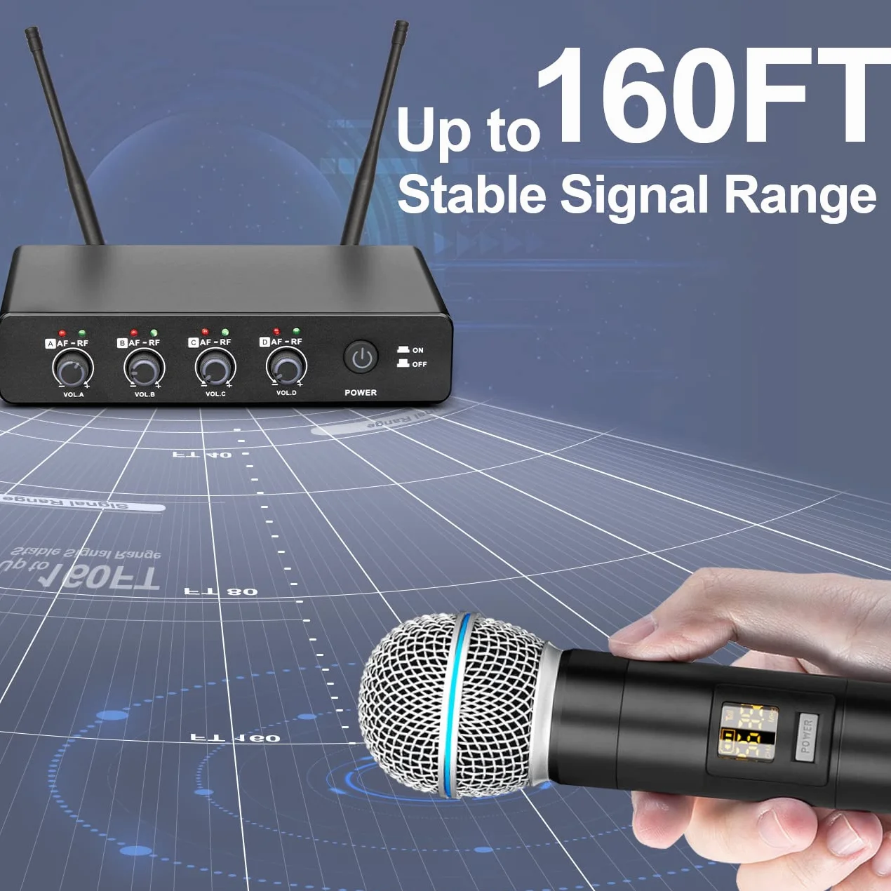 Depusheng R4 microfono wireless karaoke UHF corpo in metallo professionale 4 canali system microfono portatile senza fili, adatto per la casa KTV, chiesa, prestazioni