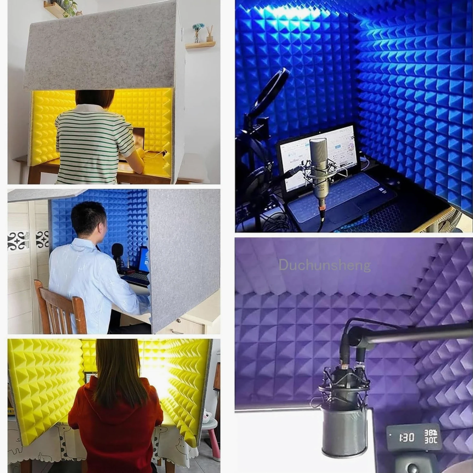 V3VOGUE Cabina Insonorizzata Portatile, Pannelli di Schiuma Acustica, Professionale Microfono Schermo di Isolamento, Spazio Privato, Stabile, per Registrazione Vocale/Acustica Podcast Canto Gaming