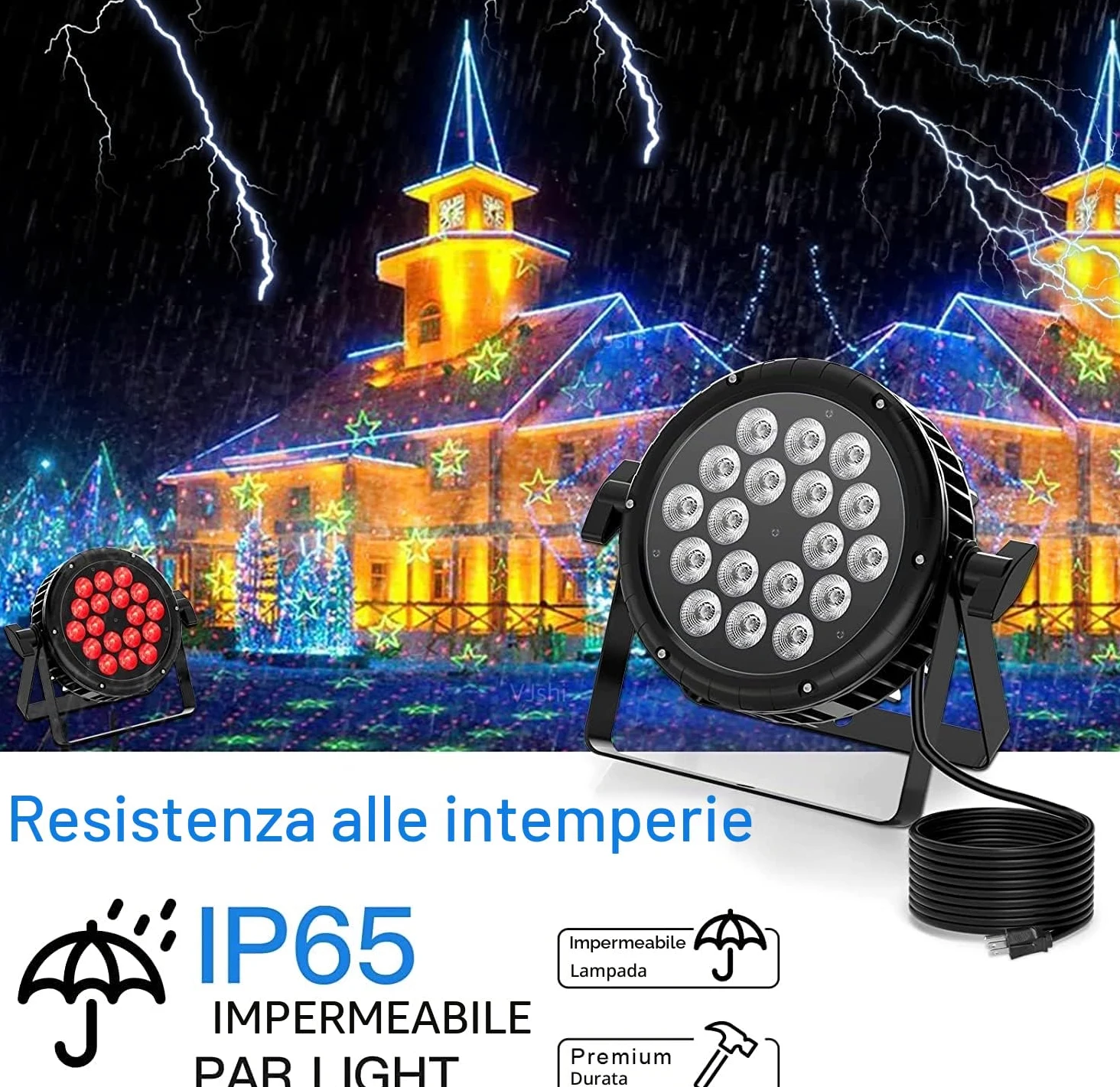 U`King Par LED RGBW IP65 Impermeabili, 180W Luci da Palco Esterni Discoteca Effetti con Impermeabile Cavo, Faretti Luci di Scena per Discoteca Matrimoni all'Aperto Natale Feste