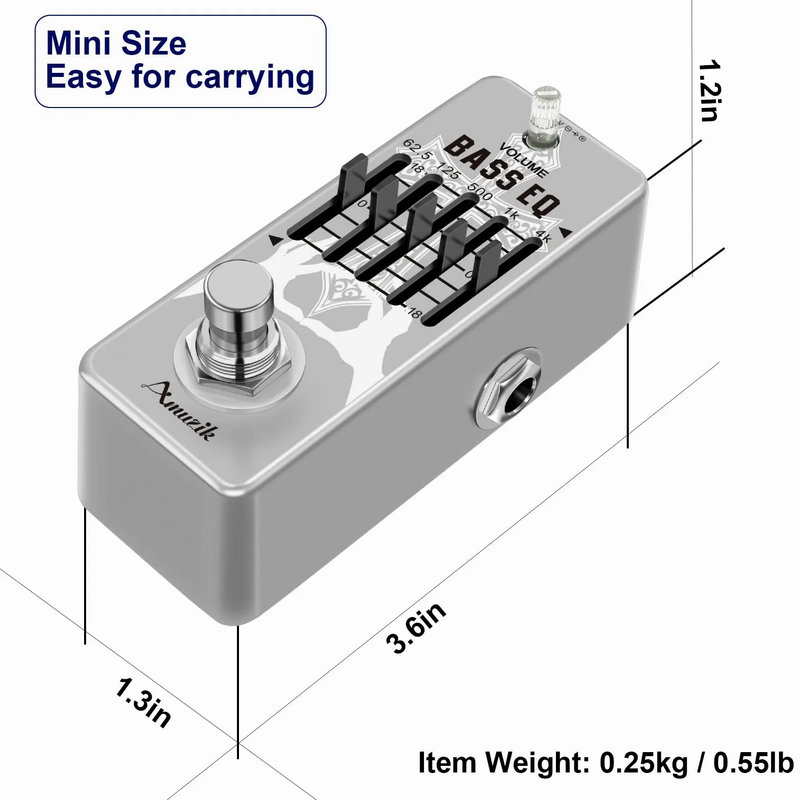 Amuzik Bass EQ Pedal 5 Band Equalizer Pedals For Bass Guitar With 5 Band Graphic Mini Size True Bypass