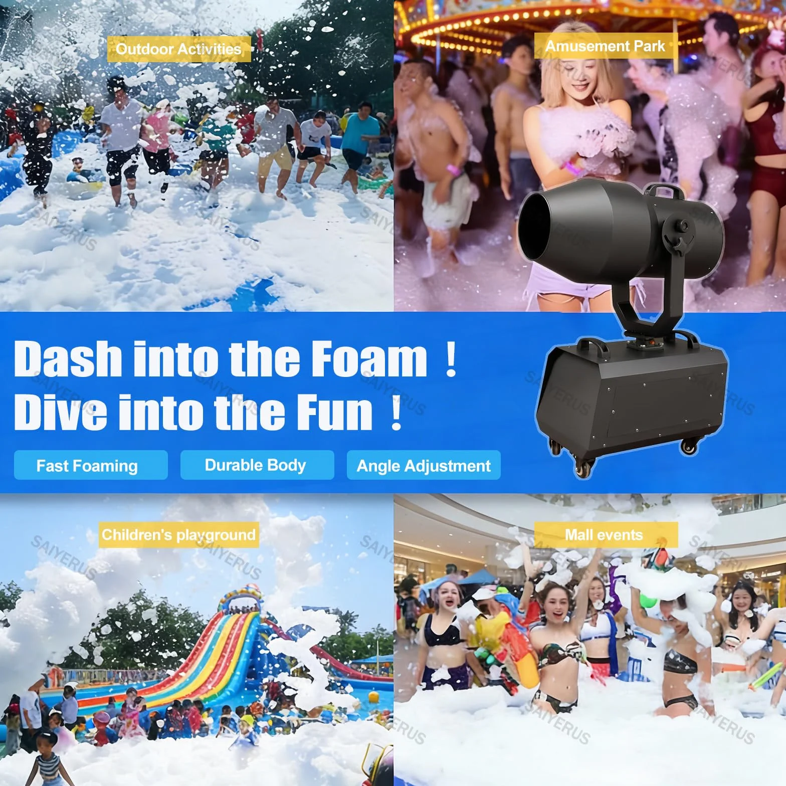 Macchina per Schiuma da 2000W, Cannone Sparaschiuma per Esterni con Copertura di 80m² e Generazione Rapida di Schiuma per Feste in Piscina Estive, Compleanni in Giardino ed Eventi sul Palco