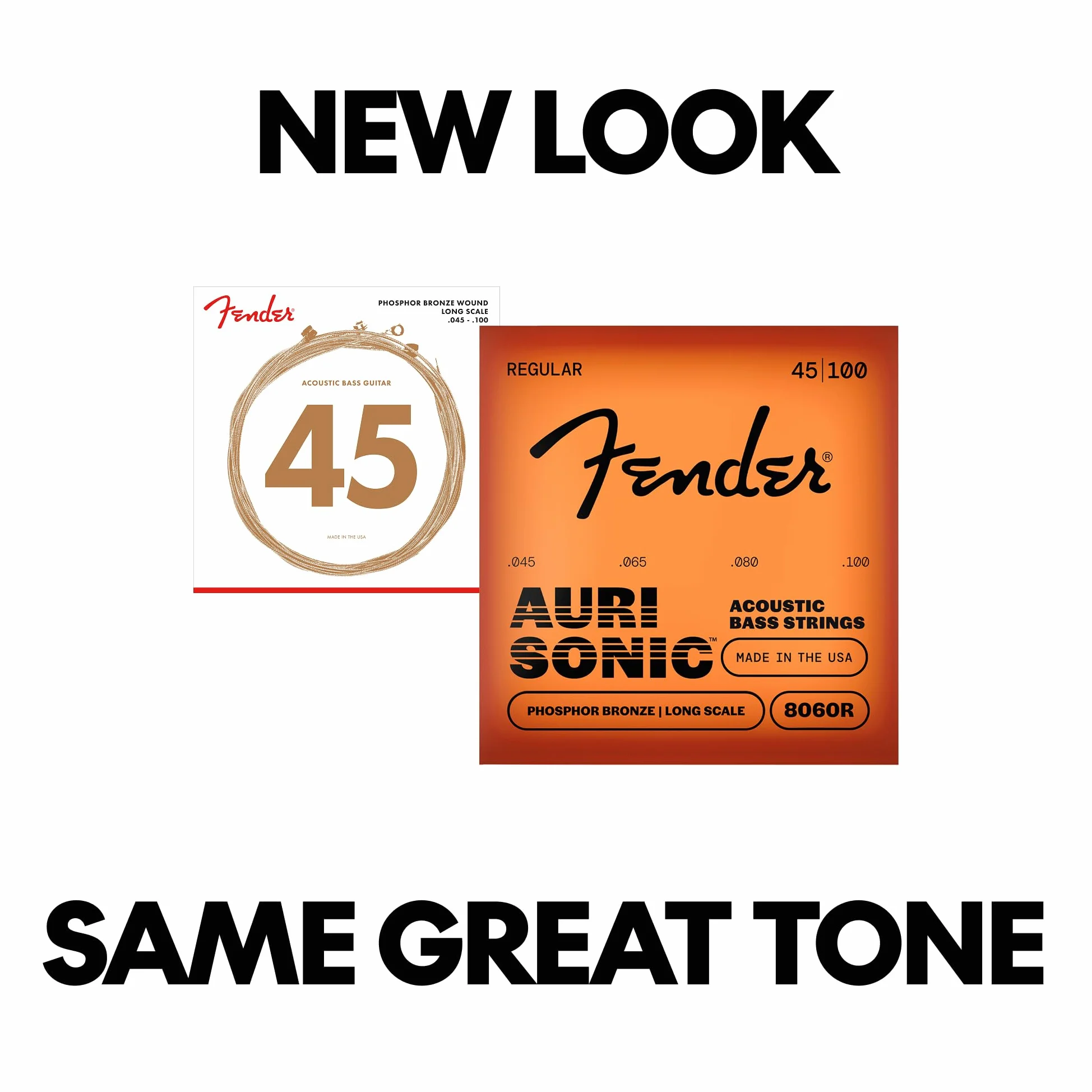 Fender Acoustic Bass Strings, Phosphor Bronze, Long Scale, .45-.100 Gauges, (4)