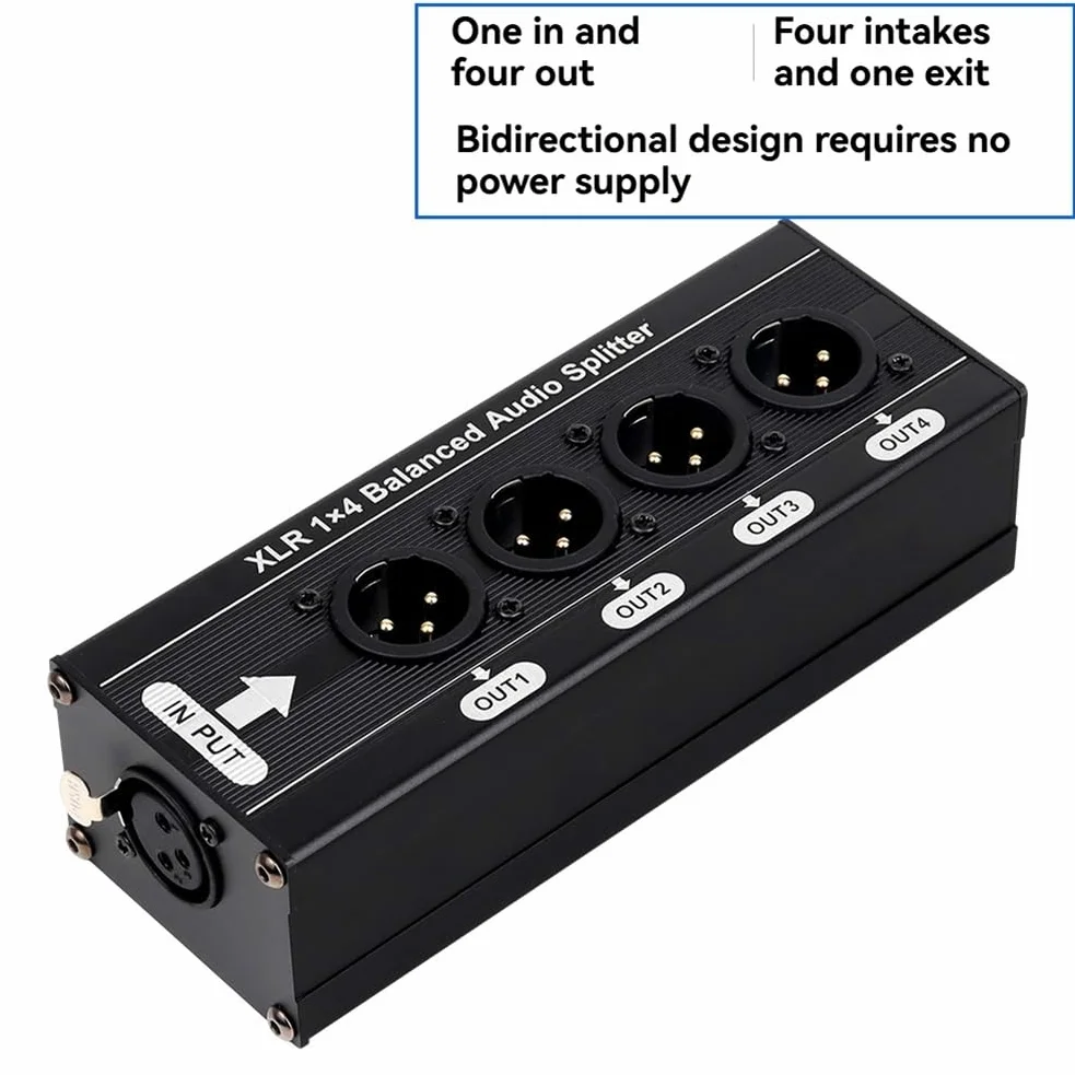 Splitter audio XLR bilanciato, 1 x 4, 3 pin, 1 ingresso in 4 uscite, scatola alimentazione