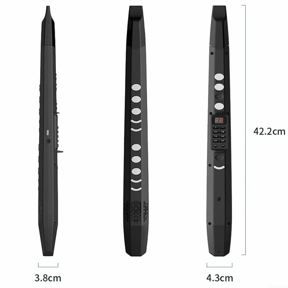 Sassofono flauto elettrico con schermo LED, funzione vocale a 12 toni, per uscita MIDI, effetti cromatici/vibrazioni/flessioni, struttura in plastica ABS - per