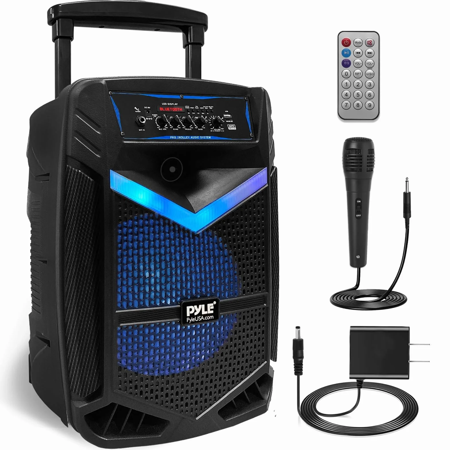 Pyle Speaker Bluetooth Portatile da 1200 Watt con Subwoofer da 38,1 cm e Tweeter da 2,54 cm, Funzione di Registrazione, Ingresso Microfono, Luci da Festa, USB/SD, Radio