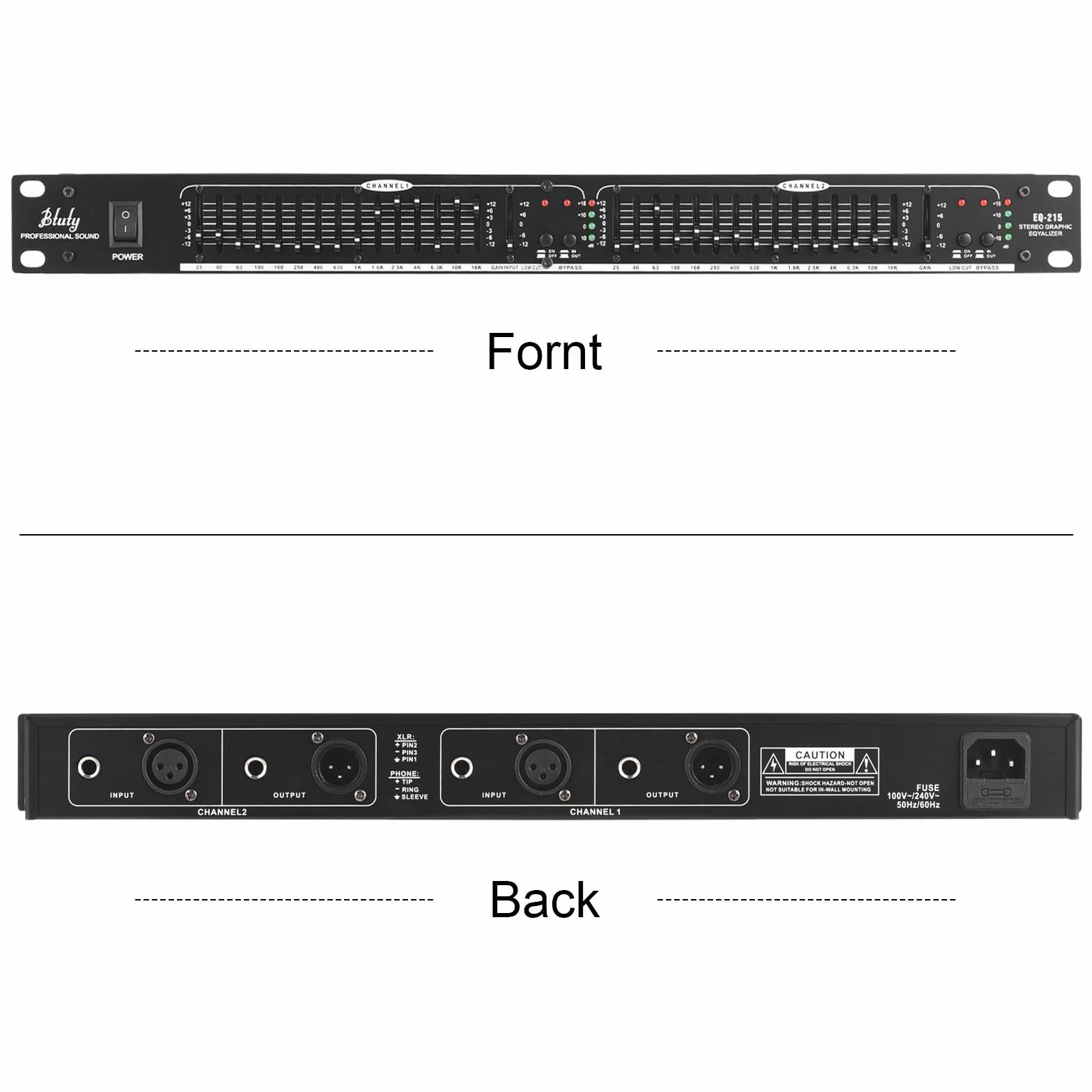 Btuty Eq-215 Equalizzatore A 15 Bande A Doppio Canale 1u Equalizzatore Grafico Stereo A 2 Canali Con Montaggio Su Rack