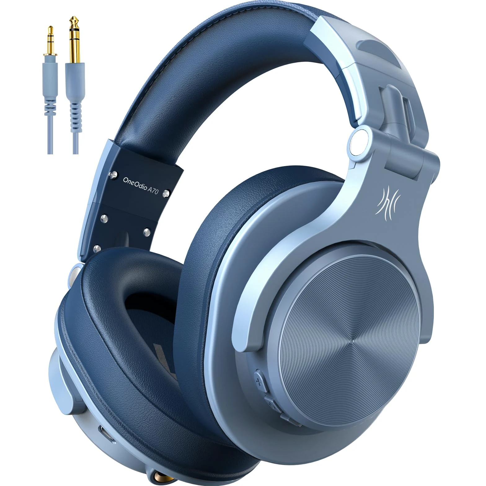OneOdio A70 Cuffie Bluetooth Over Ear, Cuffie Cablate e Wireless Cuffie Stereo con Microfono, 72 Ore di Riproduzione, CVC 8.0, Jack 3,5 e 6,35 mm, Pieghevole/per DJ/Chitarra/Cellulare/PC (Blu)