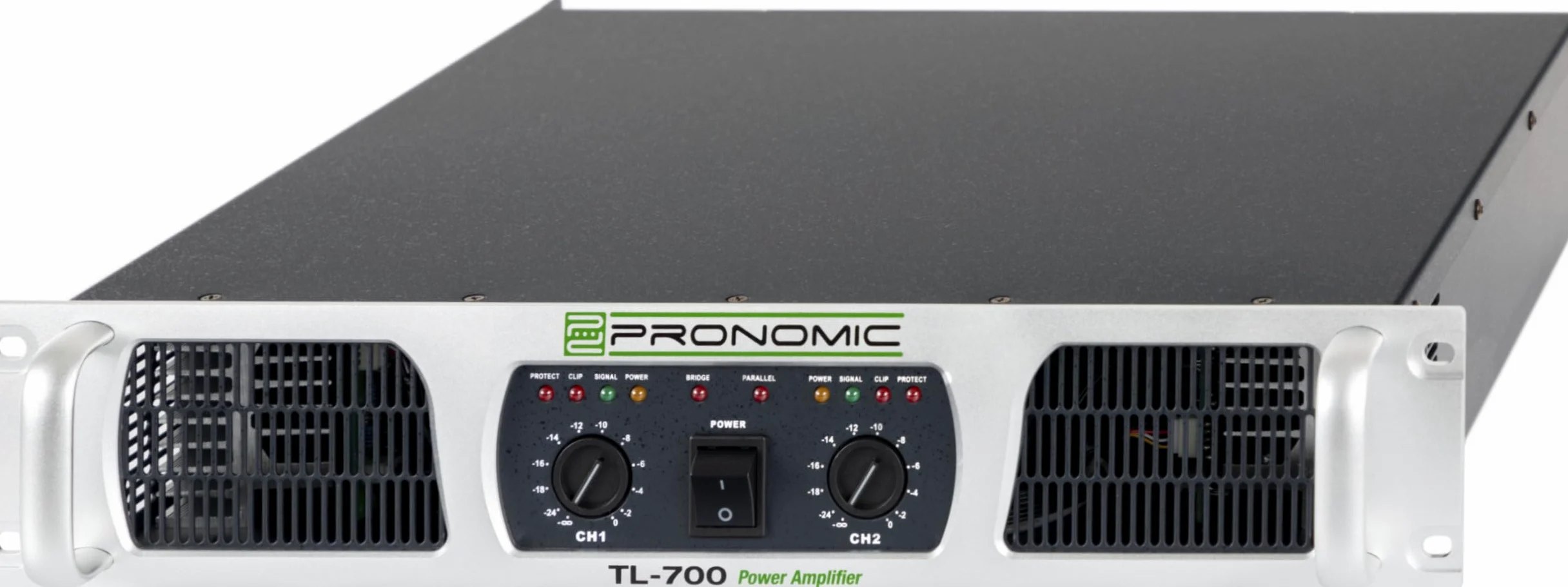 Pronomic TL-700 Finale - Amplificatore Stereo 2x1600W@2O, ventola termoregolata, modalità Parallel/Stereo/Bridge, circuiti protezione, uscita Class H.