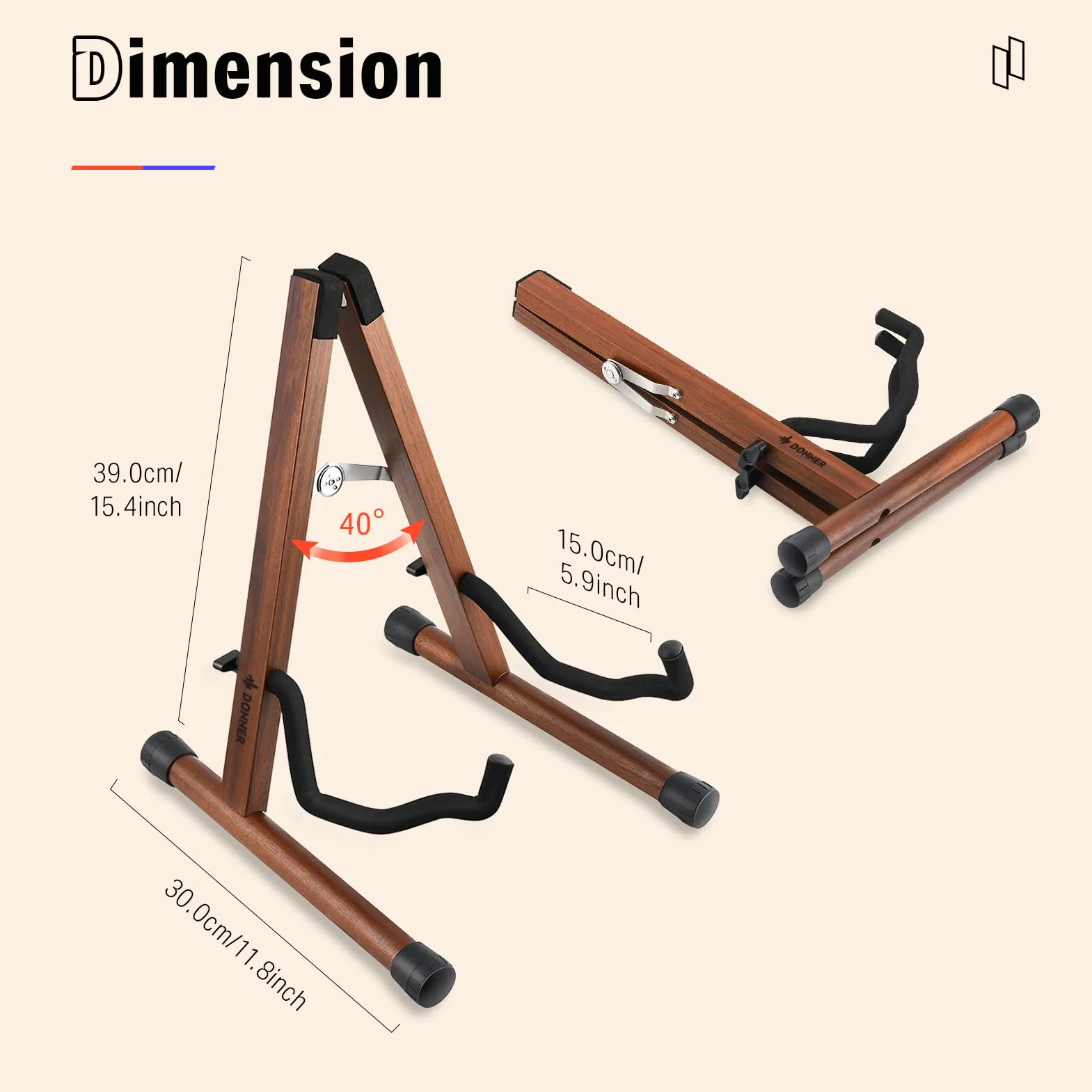 Donner Supporto per chitarra in legno di acacia, Porta Chitarra da Terra Universale Portatile per chitarra acustica, elettrica e classica, mandolino, basso, banjo (DS-3)