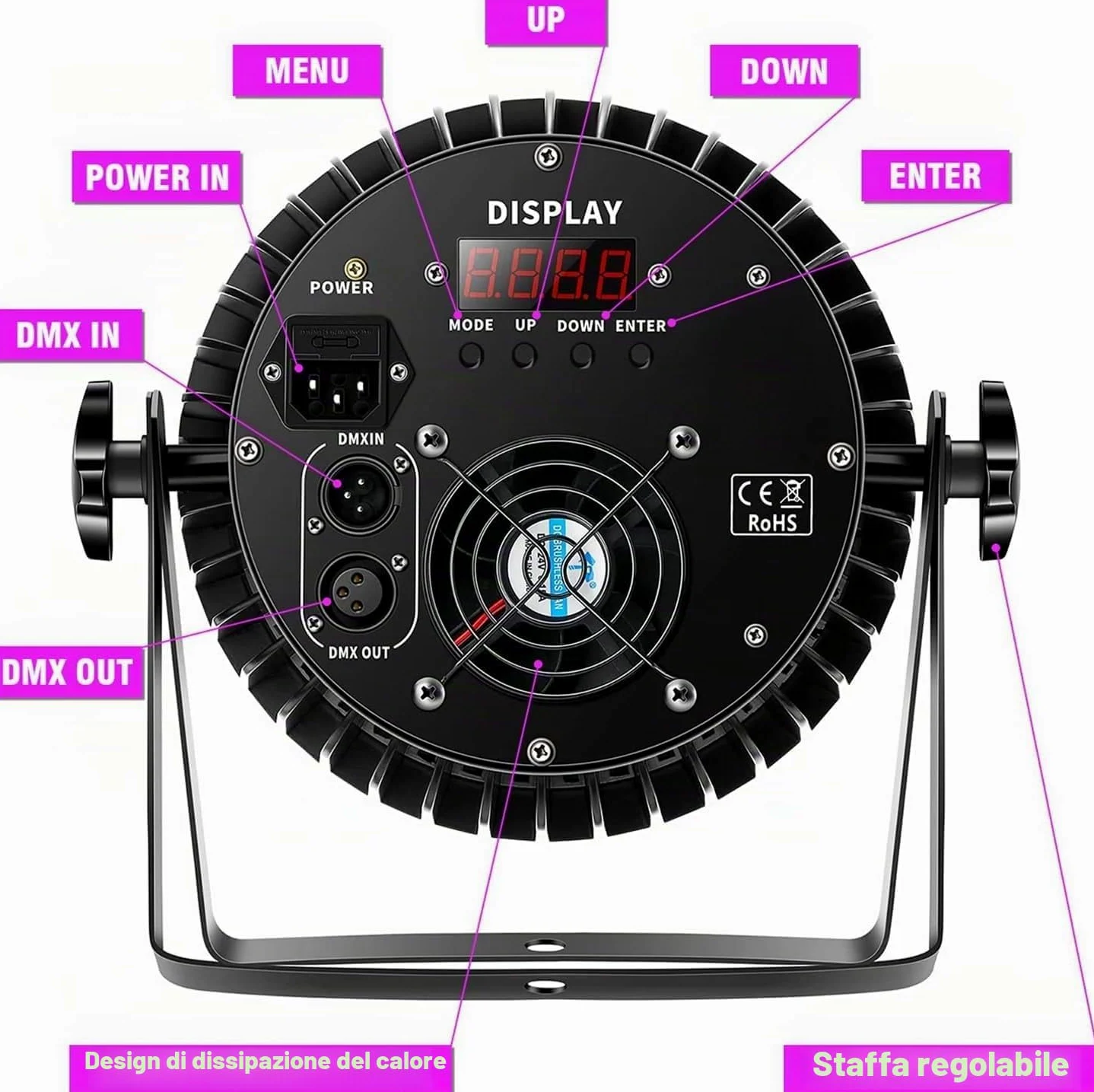 LED e UV faretto par200W, 4 in 1 luci discoteca, DMX512 e 8 canali per DJ, performance live, matrimoni, feste, bar, club