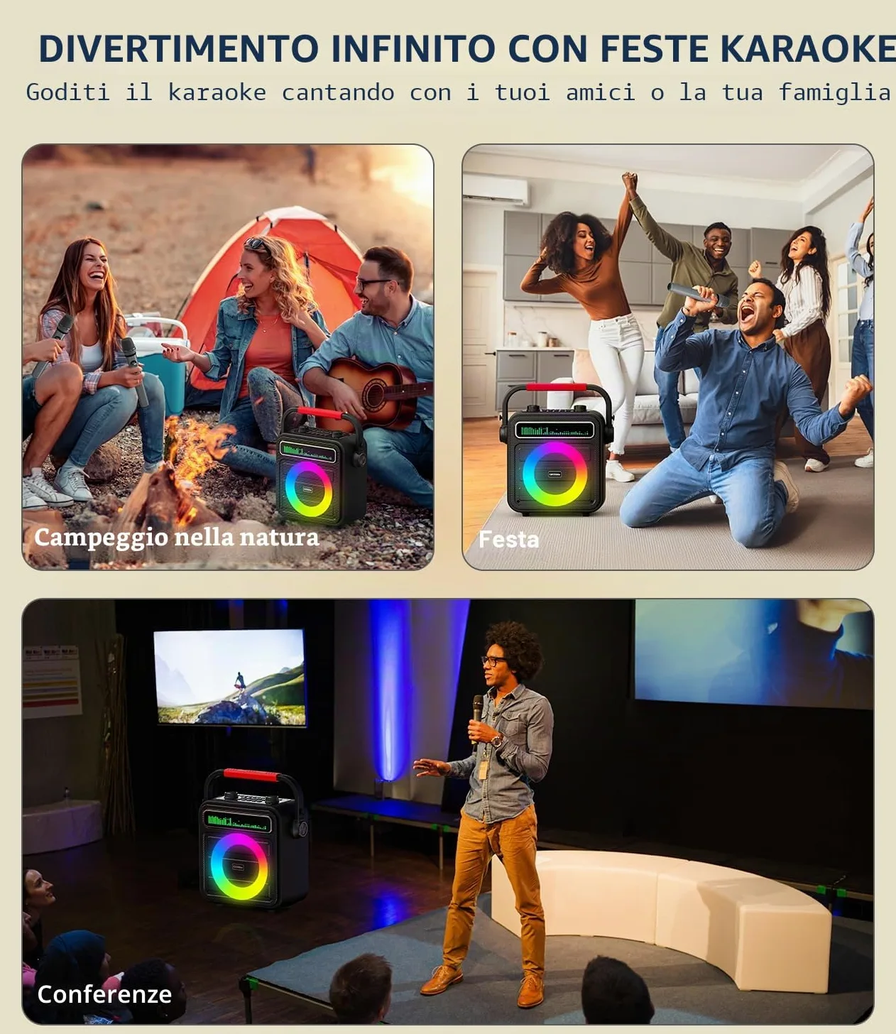 Karaoke con 2 Microfoni - Cassa Bluetooth Portatile e Potente, Karaoke Professionale Completo per Adulti con Supporto Bluetooth/TF/USB/AUX/TWS - Regalo Perfetto per Bambini, Famiglia e Amici