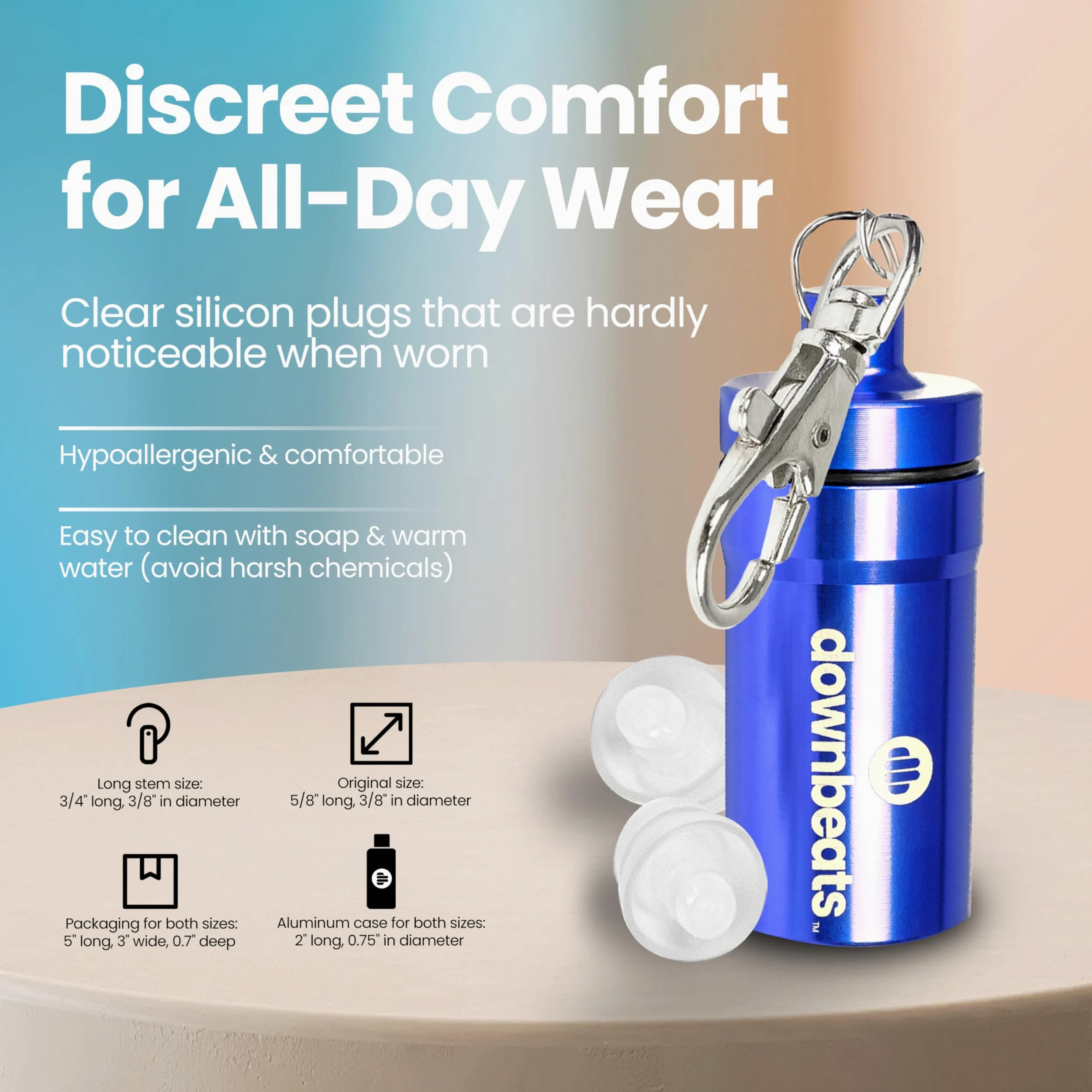 DownBeats - Tappi per orecchie riutilizzabili, ad alta fedeltà, per concerti, discoteche, musicisti, colore: Blu