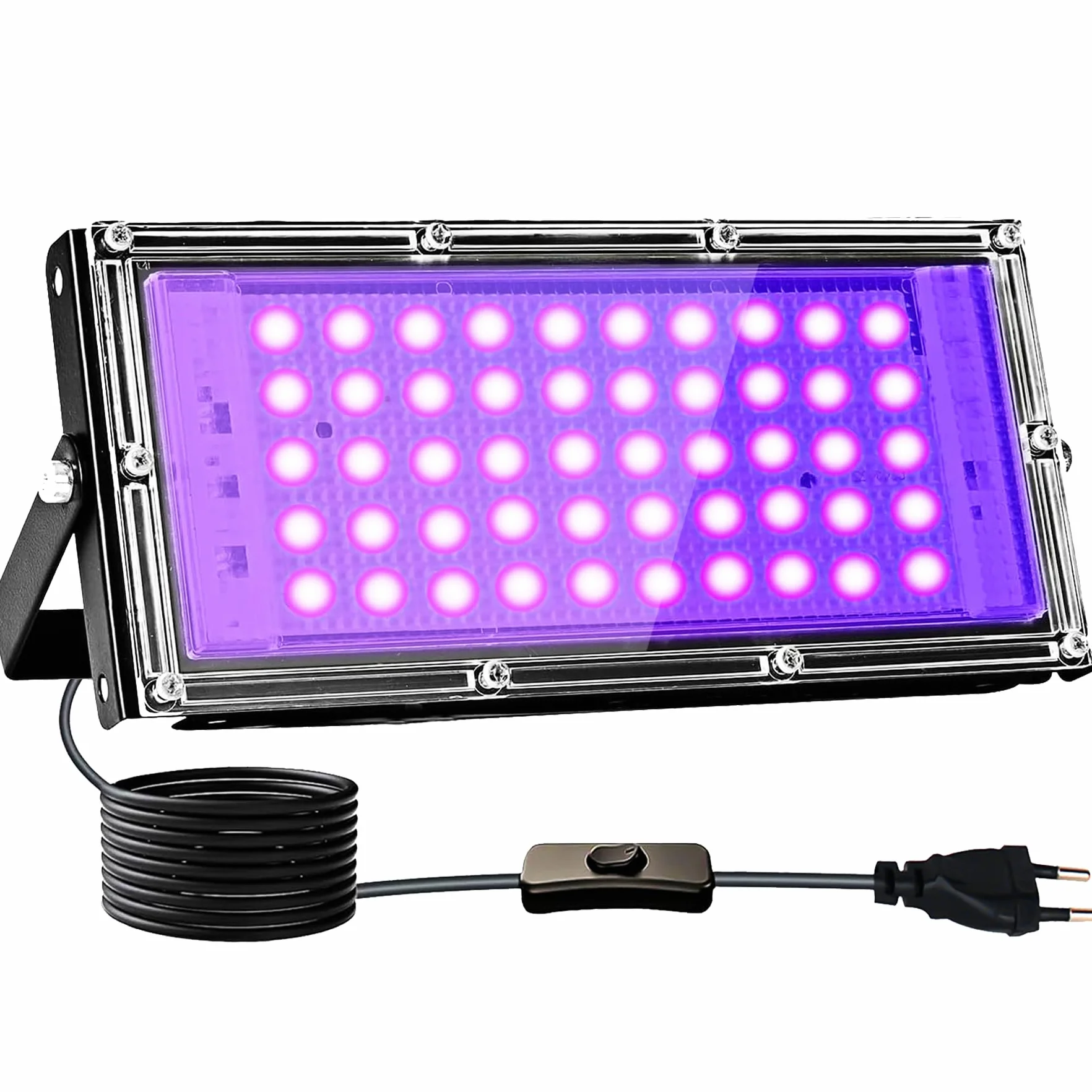 Luce Nera UV 50W, Indmird Faretto UV LED con Interruttore, 395-400nm Potente Faro UV Impermeabile IP65 Lampada UV per Festa Glow,Pittura,Acquario,Natale,Halloween