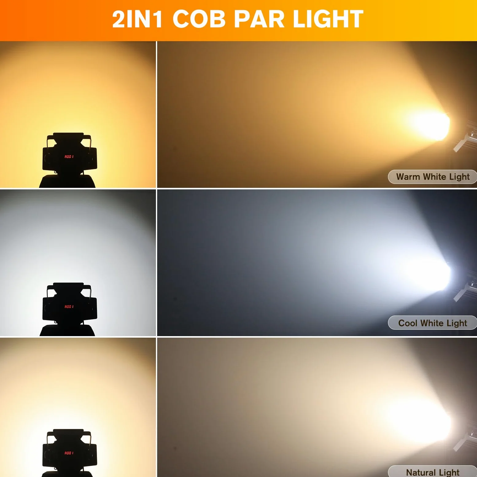 200 W COB Par LED Proiettore da palco con otturatori dimmerabili, 3500 a 7500 K 2 in 1 illuminazione da scena DMX/modalità master-slave luce per feste DJ, chiesa, concerto, matrimonio
