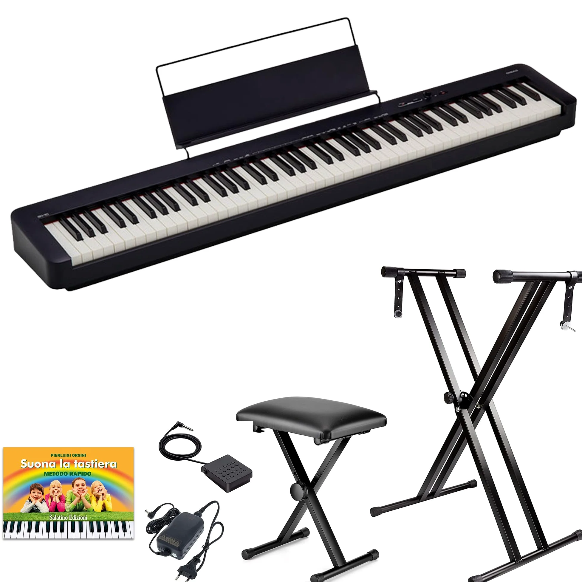 CASIO CDP-S110 Piano Digitale 88 Tasti Pesati, stand con ghiera e panchetta con altezza regolabile ffalstaff ®, alimentatore e pedale, E-Book di melodie celebri per Casio