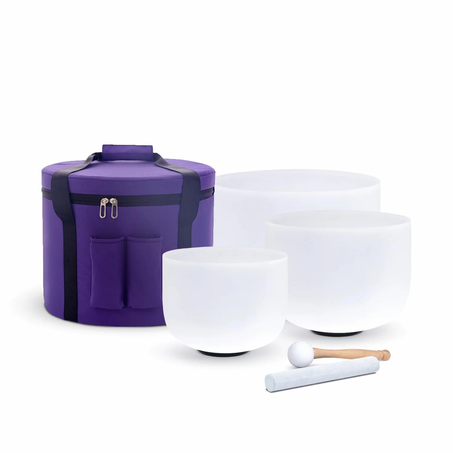 Hye-eun Set di 3 campane tibetane in cristallo di quarzo smerigliato per la guarigione del suono, 15,2 cm, note si, note mi e note do da 25,4 cm, con borsa per il trasporto