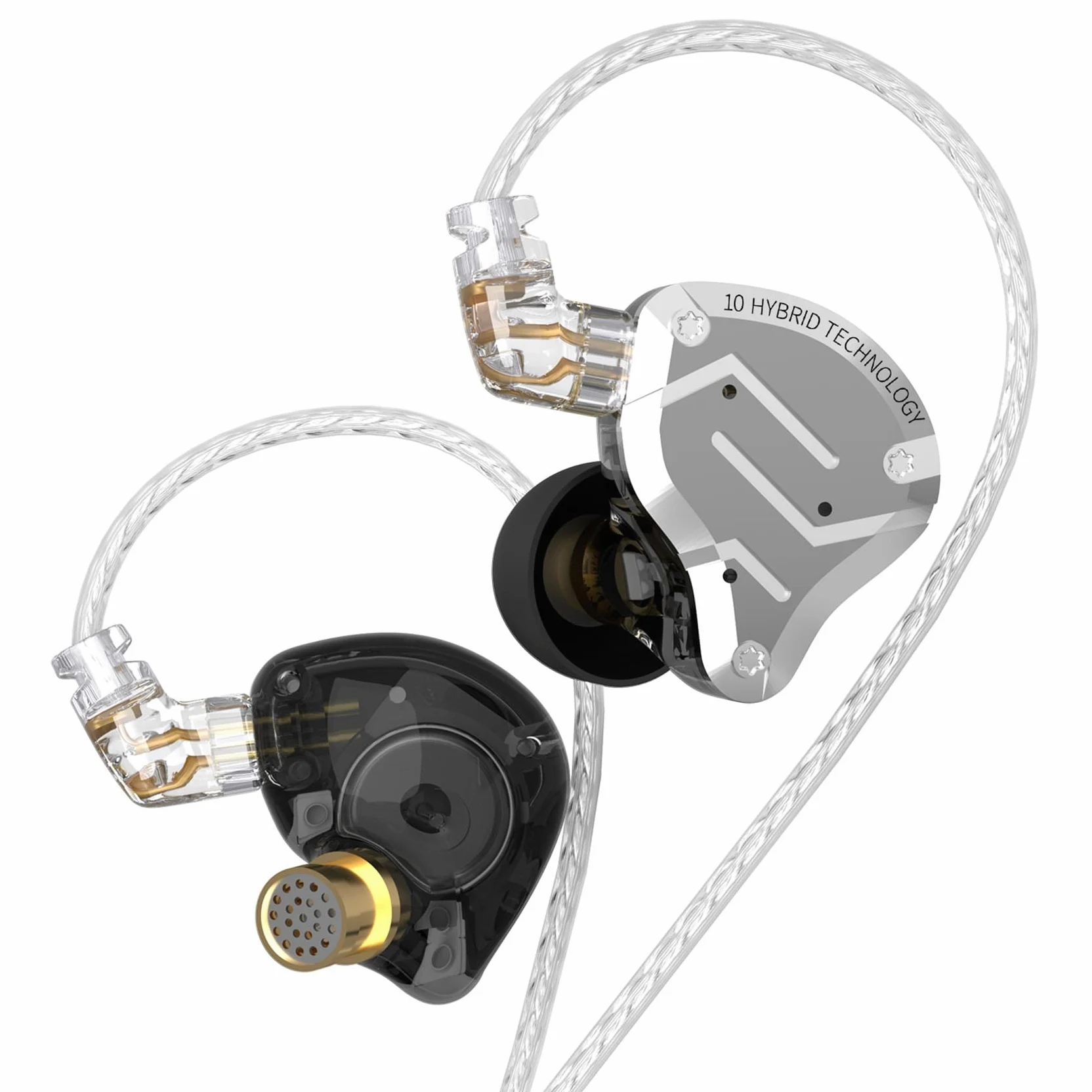 Yinyoo KZ ZS10 Pro Auricolari In Ear Monitor Cablati, 4BA 1DD Cuffie IEM Ibridi con Piastre Acciaio,con Cavo 2 Pin 3.5mm 4 Paia di Gommini per Musicisti