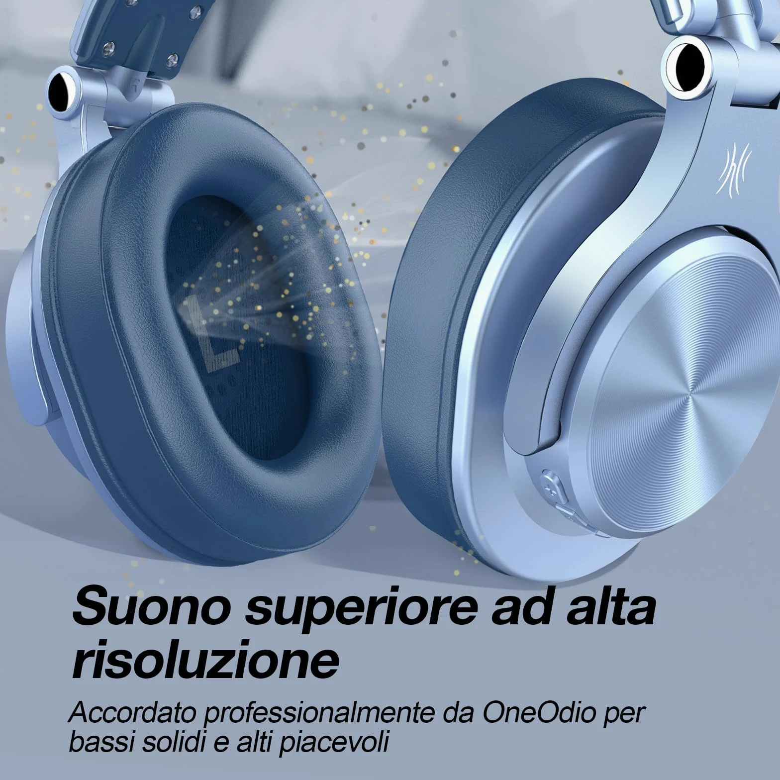 OneOdio A70 Cuffie Bluetooth Over Ear, Cuffie Cablate e Wireless Cuffie Stereo con Microfono, 72 Ore di Riproduzione, CVC 8.0, Jack 3,5 e 6,35 mm, Pieghevole/per DJ/Chitarra/Cellulare/PC (Blu)