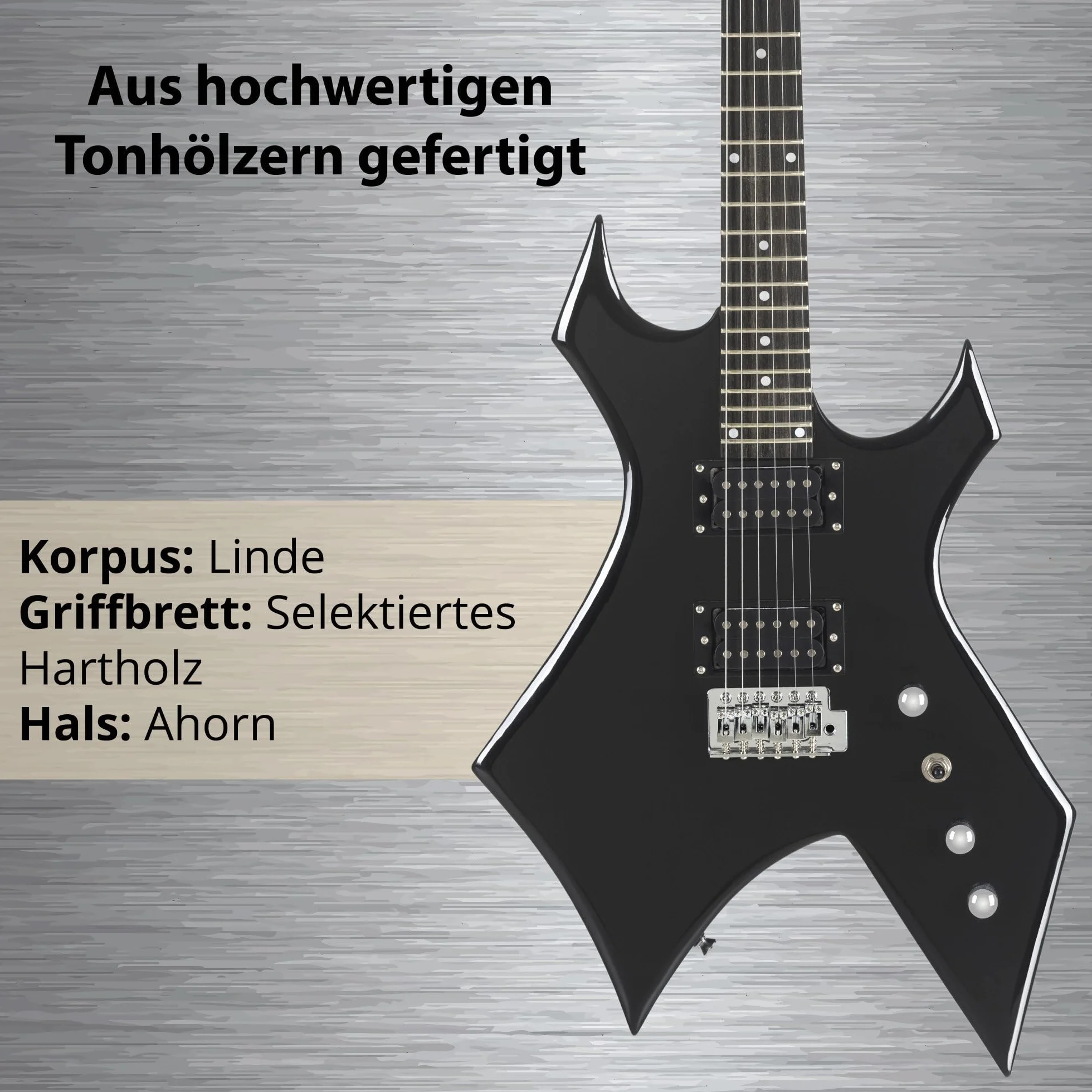 Rocktile Warhead Chitarra Elettrica Set AK20GR - Corpo in Tiglio, Tastiera in legno duro selezionato - Set incl. Combo Amplificatore 60W & Cavo Strumento 3m – Ideale per Rock, Metal & altro – Nero