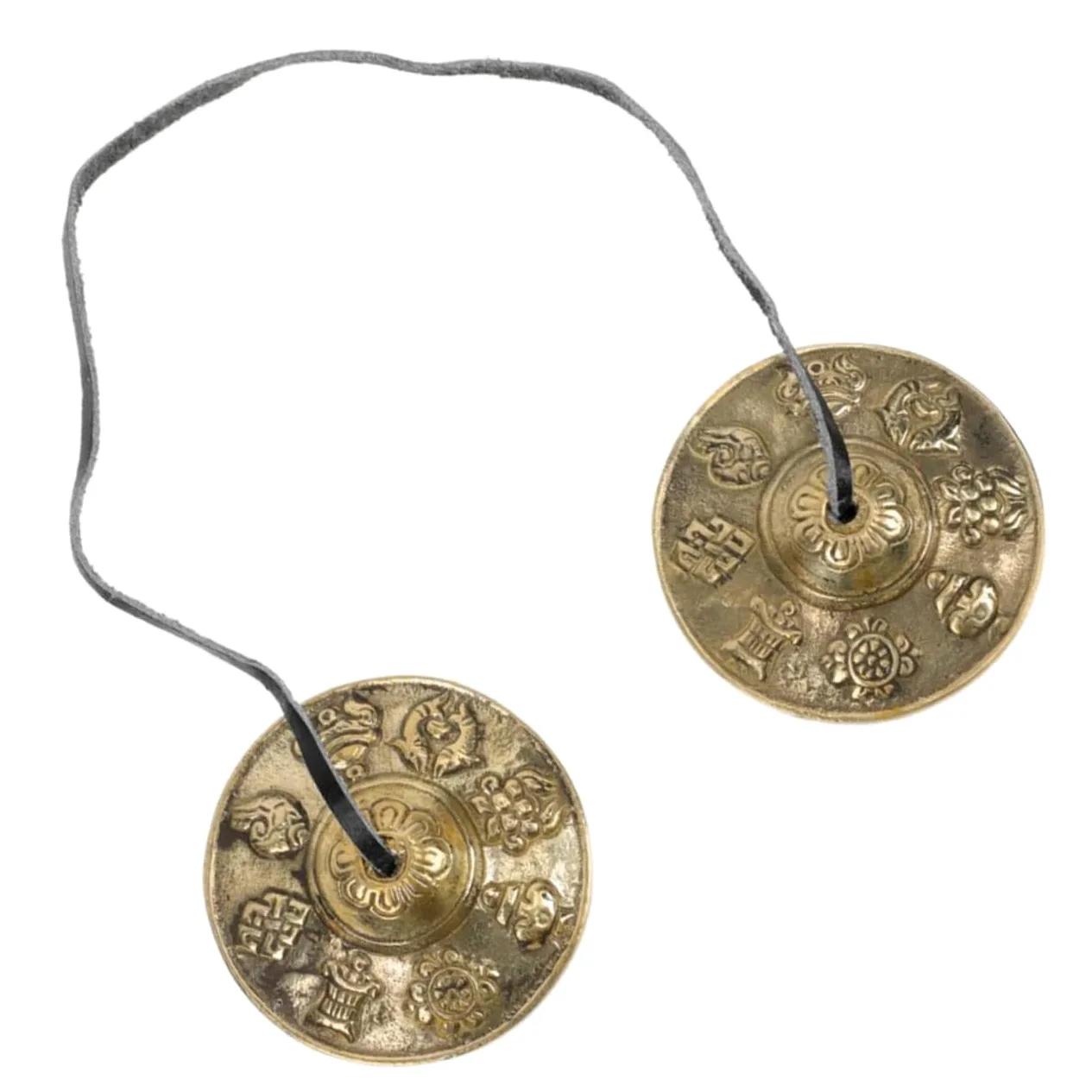 Cimbali in Rame Dorato per Meditazione e Rituali Motivi Vintage di Buon Auspicio, Strumenti Percussivi Etnici per Benedizione ed Esorcismo