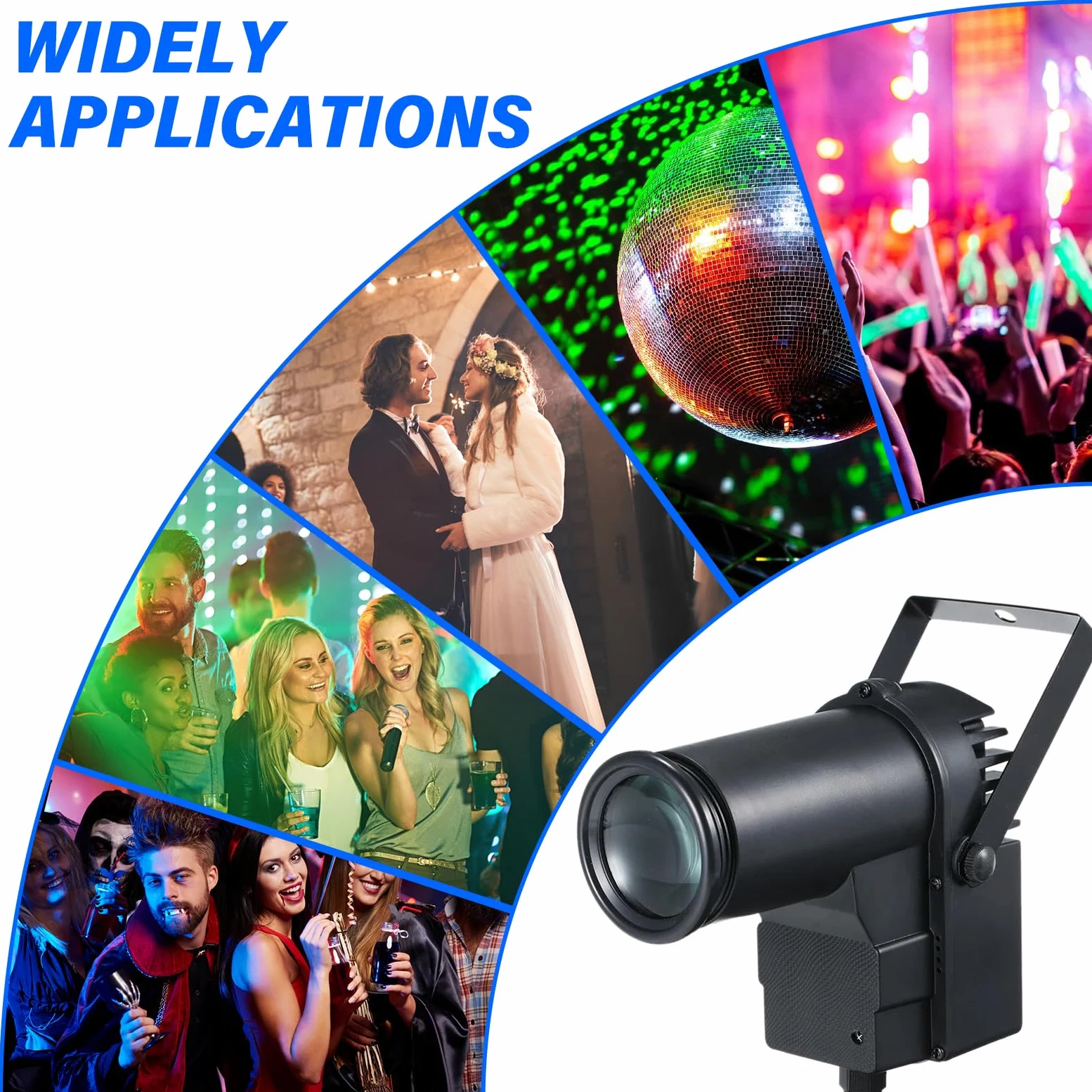 Pinspot LED luce 3 in 1 LED Pinspot spot spot spot 15 W RGBW sfera da discoteca con telecomando, mini spot luce da palcoscenico per feste, discoteche, club, bar, matrimonio