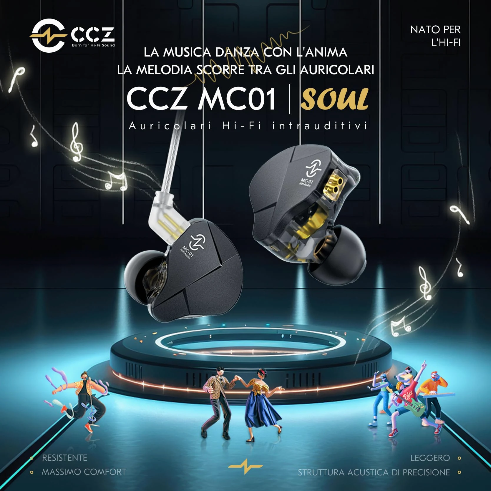 Yinyoo CCZ MC01 Soul In Ear Monitors PET Diaframma IEM Cablati con Microfono Isolamento Acustico
