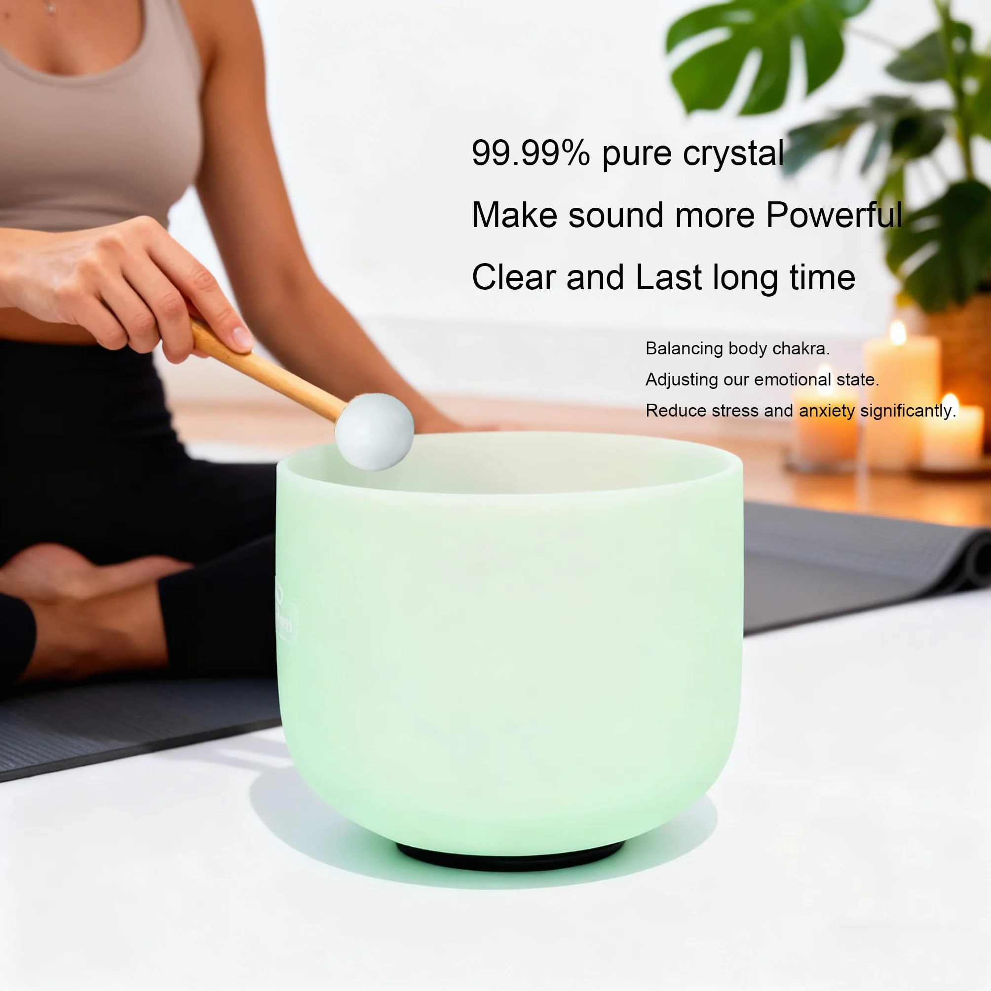 Hye-eun Set di 7 campane tibetane in cristallo da 432 Hz, color verde menta, in quarzo smerigliato, per chakra, con 2 custodie per il trasporto, per pulire e alleviare lo stress, consapevolezza