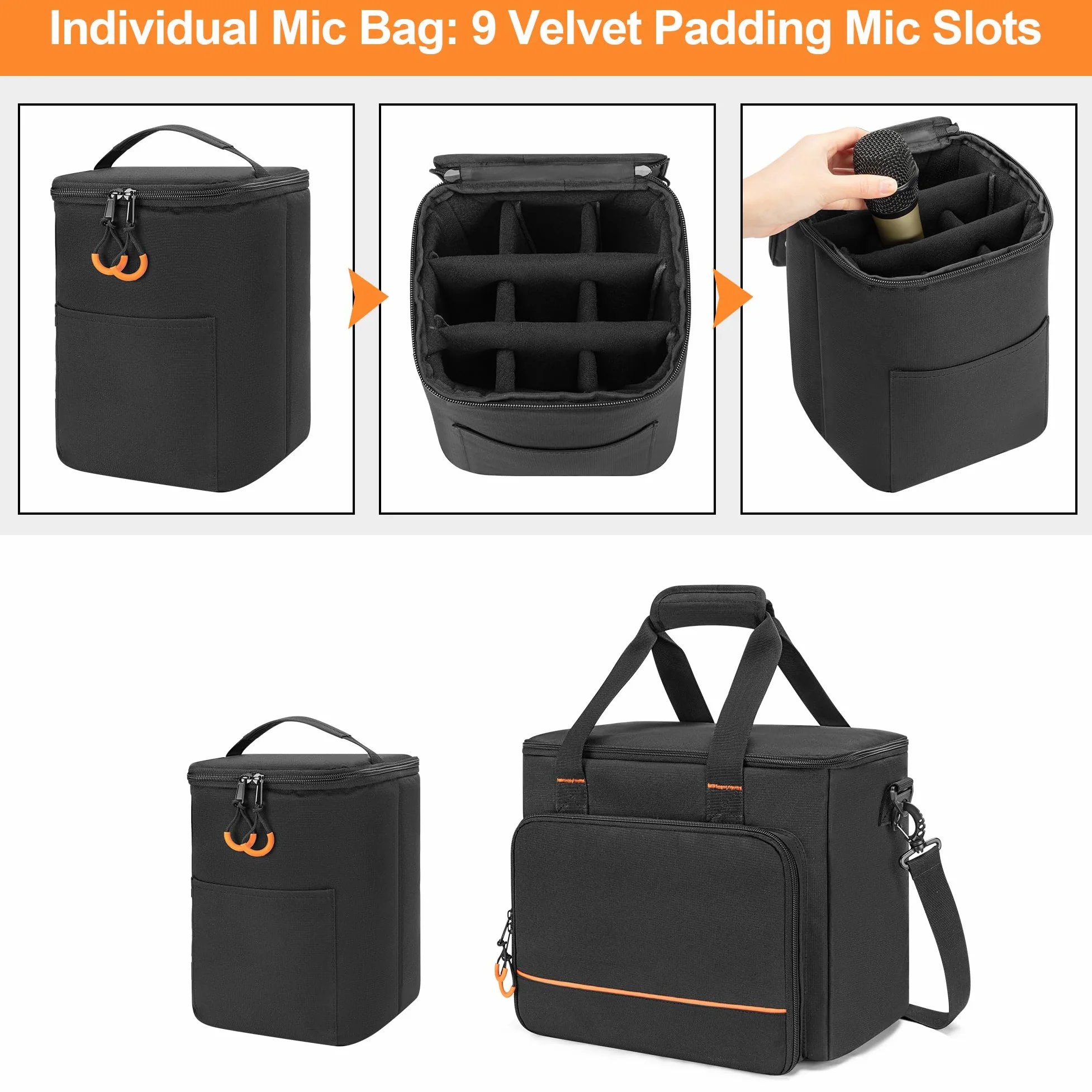 PGmoon Custodia per Microfono Wireless a 9 Slot, Borsa per Microfono da Viaggio Custodia per Microfono per Sistema Microfonico Portatile per Canto, Karaoke, Feste (Design Brevettato)