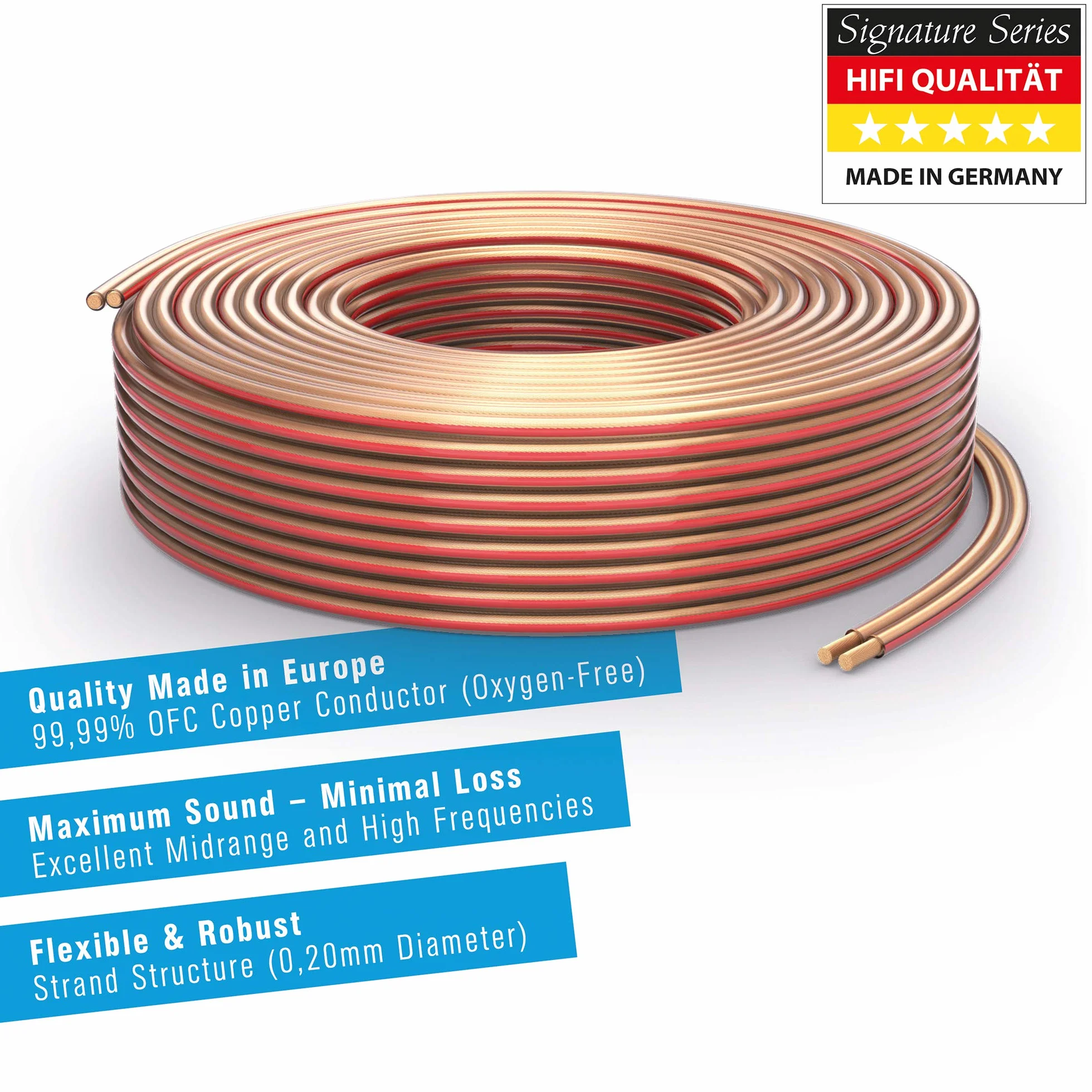 PureLink Cavo per altoparlanti con connettori a banana, cavo audio OFC 2x2,50mm² (0,20mm), 10,0m, 4 connettori, rame puro per casse HiFi e subwoofer, marcatura polarità, trasparente