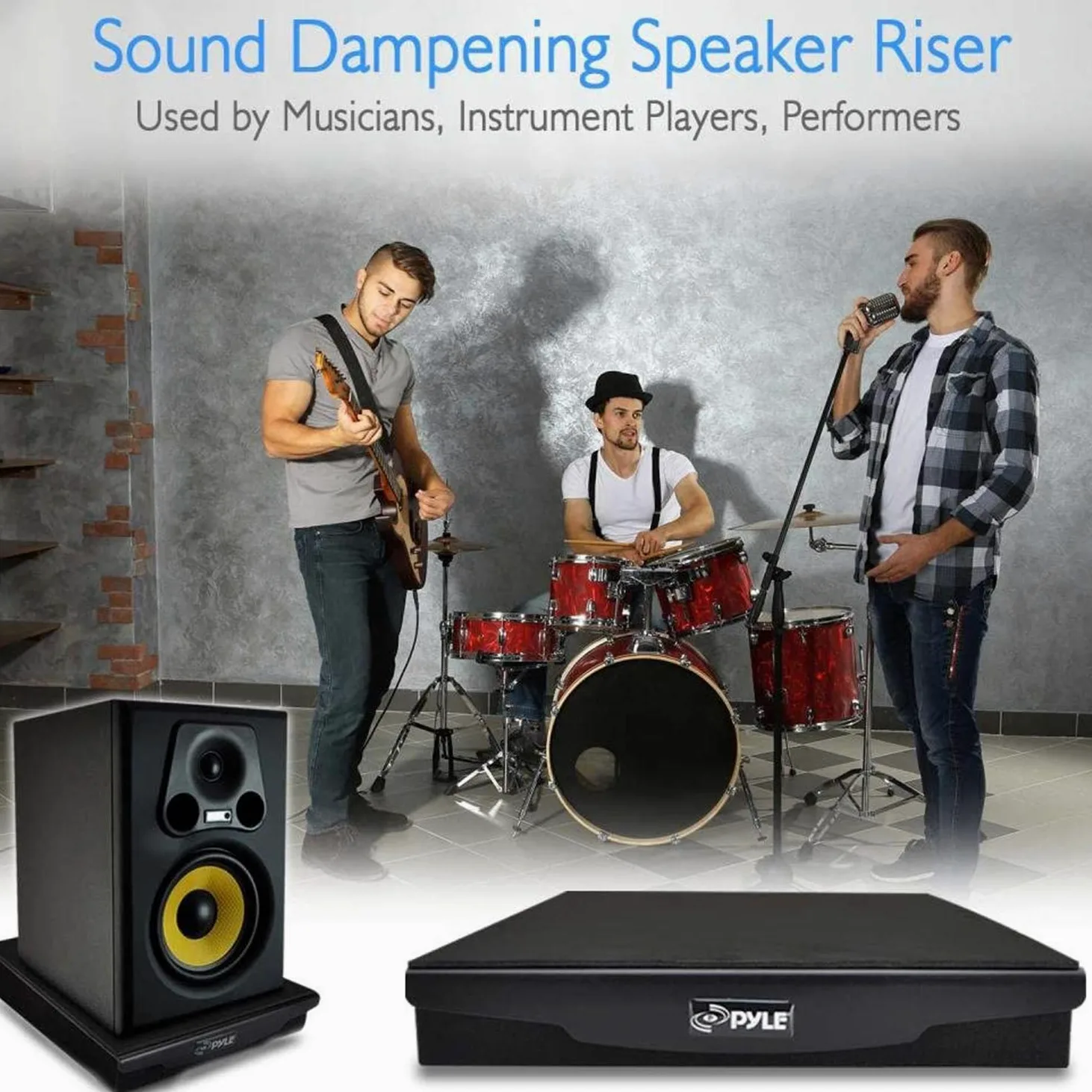 Pyle Schiuma di smorzamento suono altoparlanti, piattaforma isolamento acustico con stabilizzatore di rinculo con base in gomma per monitor da studio, subwoofer, altoparlanti (26,4 x 33 x 7,1 cm)