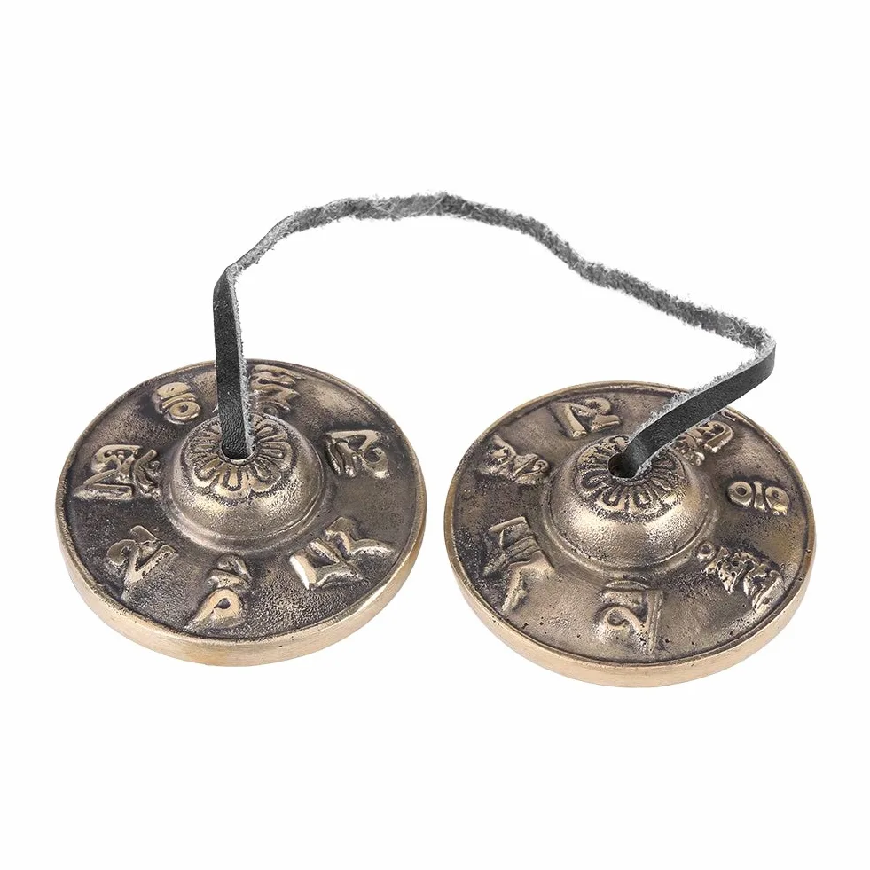 Piatti Tibetani Tingsha, Campanelli in Ottone Sanscrito Per Meditazione, Campanelli Per Dita in Ottone Per Musical Buddista