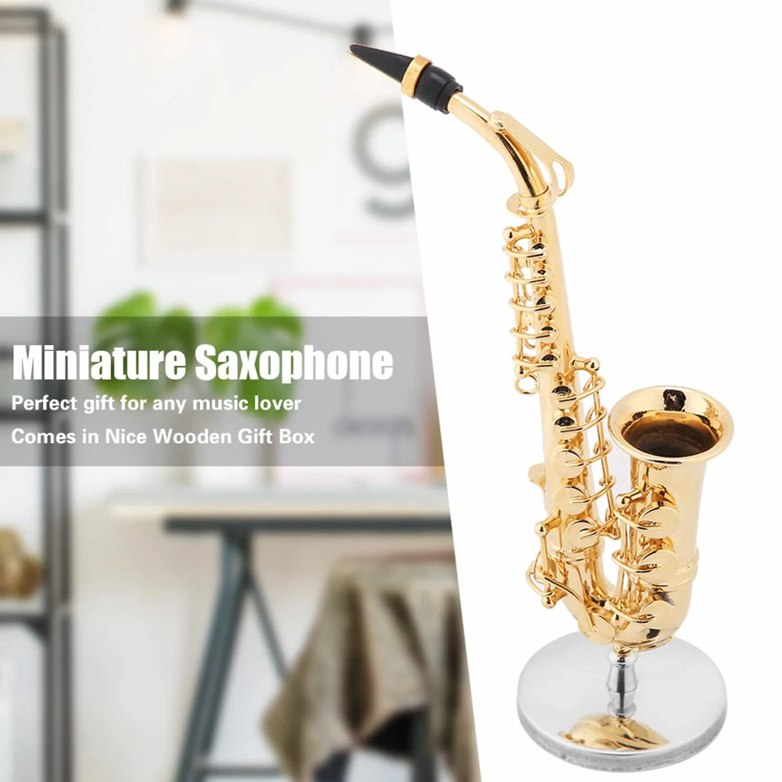 Sassofono in Miniatura, Modello di Sassofono Contralto in Miniatura Pesante Modello di Strumento Placcato in Oro Ornamenti con Supporto e Custodia