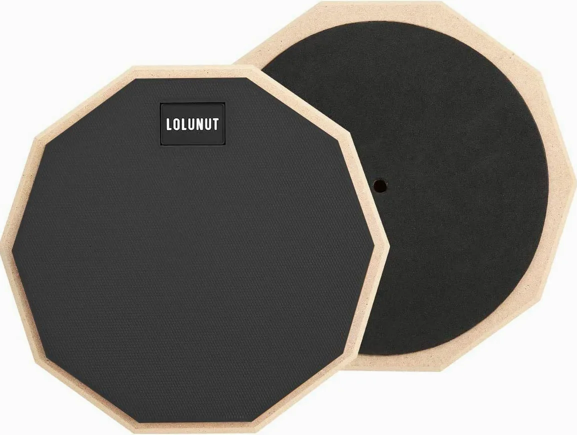 Pad per esercizi batteria, allenatore silenzioso in gomma morbida, base in legno, double-face, con bacchette in legno massello (20,3 cm, nero)