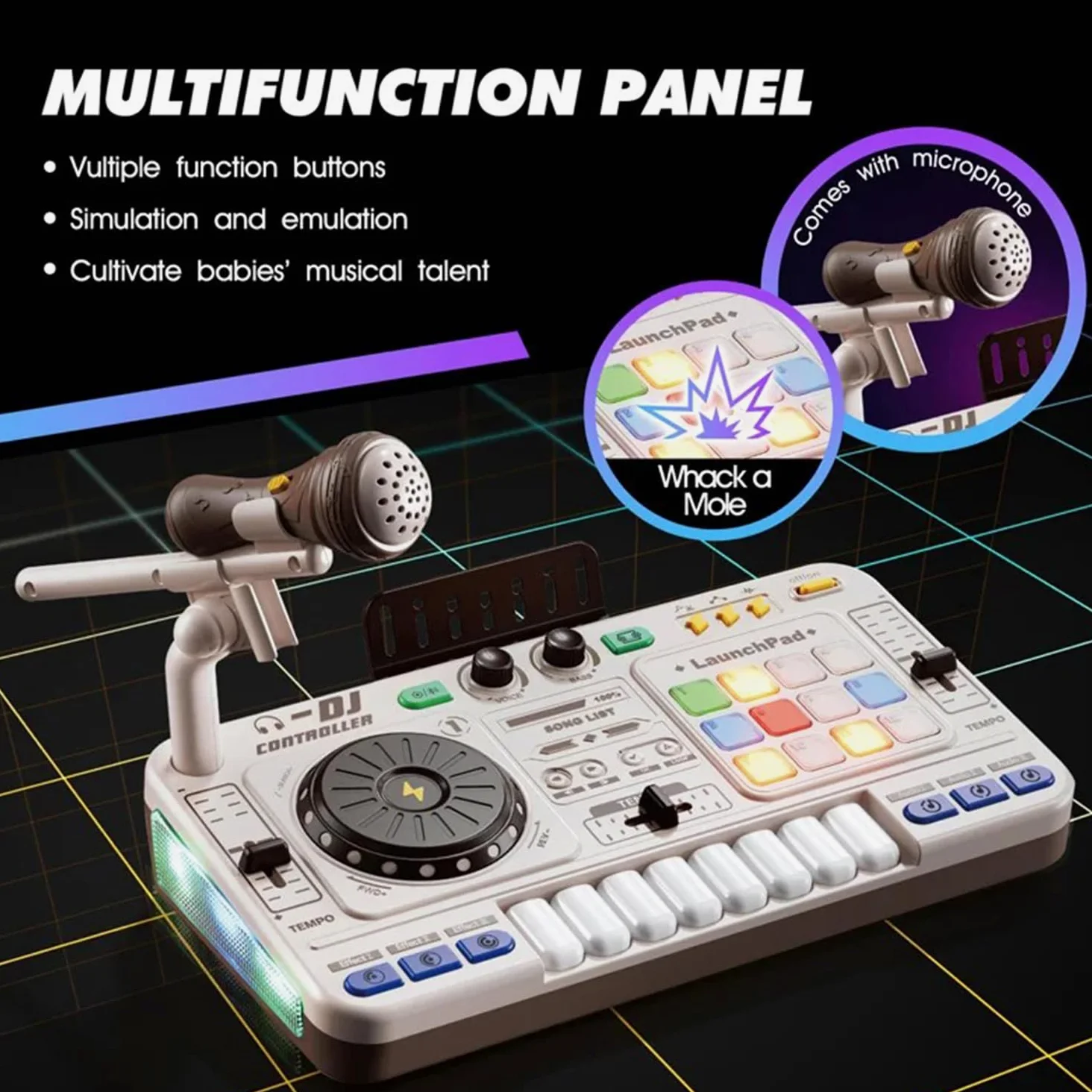 Dj Pult Principianti, Dj Pult Bambini, Dj Mixer Station Portatile Dj, Macchina Dj per bambini, Bluetooth con microfono regolabile, gradiente luminoso, adatto per bambini di età compresa tra 3 e 12