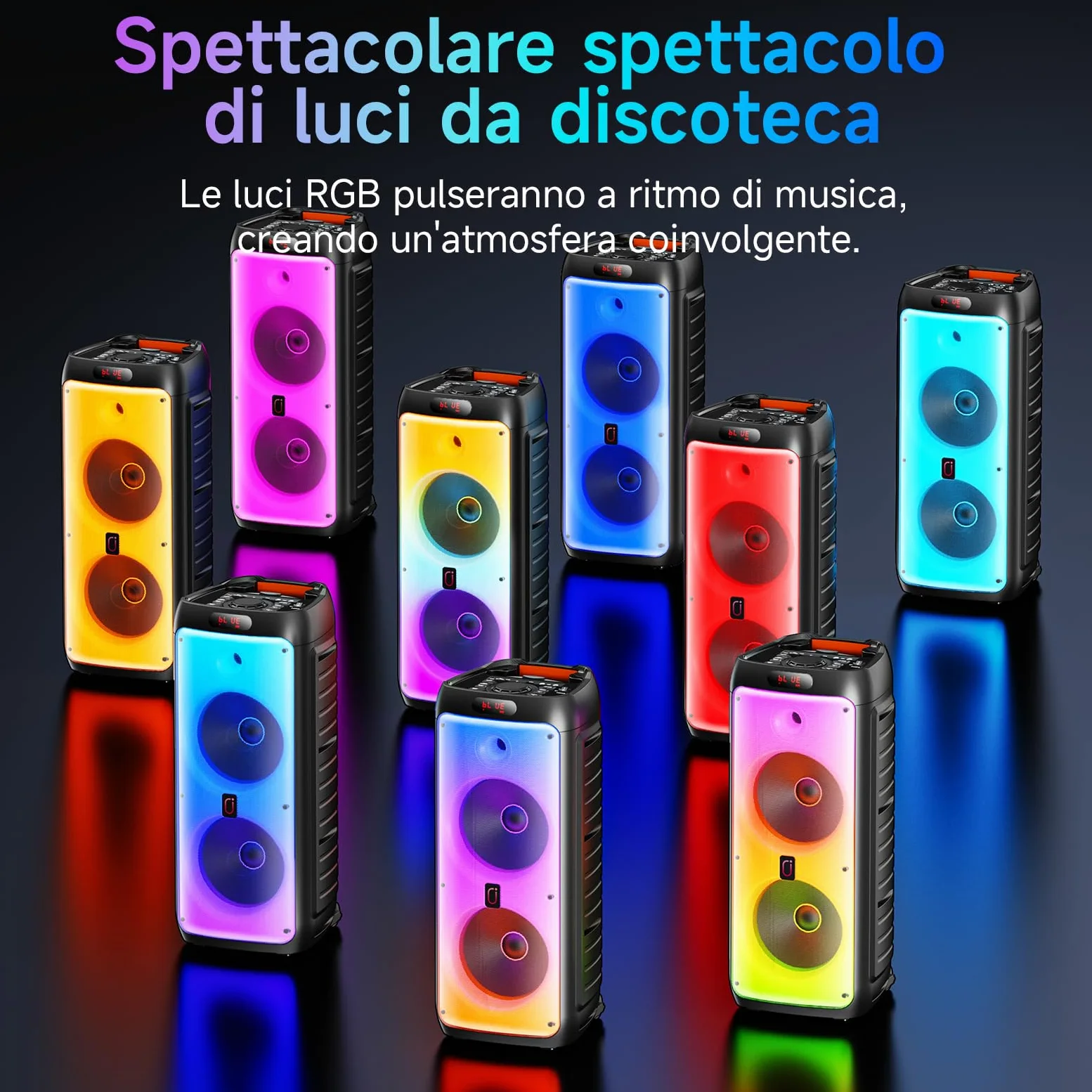 JYX Sistema Karaoke con 2 Microfoni Wireless, Altoparlante Karaoke Bluetooth Portatile Professionale con Luci LED, Ideale per Feste in Famiglia e Regali, Supporta USB/TF/AUX/MIC/TWS