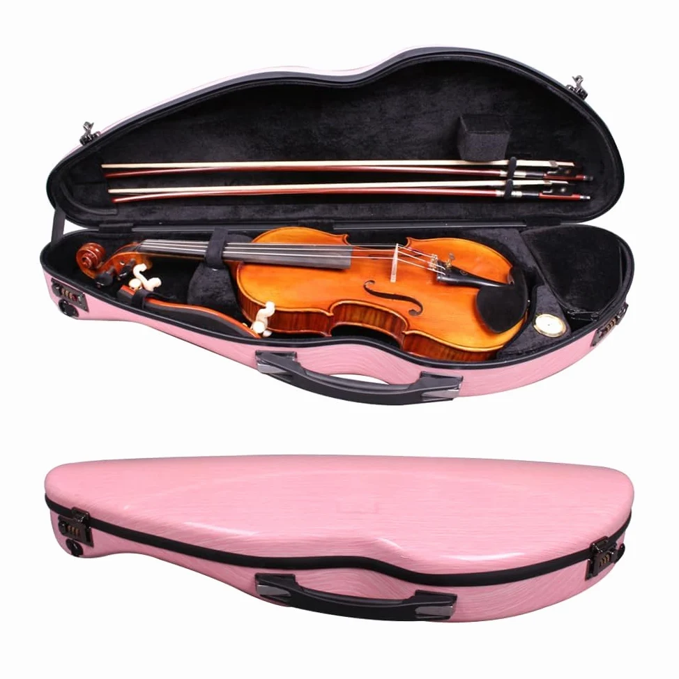 yinfente Custodia per violino 4/4 Full Size 1.9kg In Fibra di Carbonio Mezzo Rotondo Forma Viloin Bag Con Cinturino Combinazione Blocco E Accessori Borsa Rosa