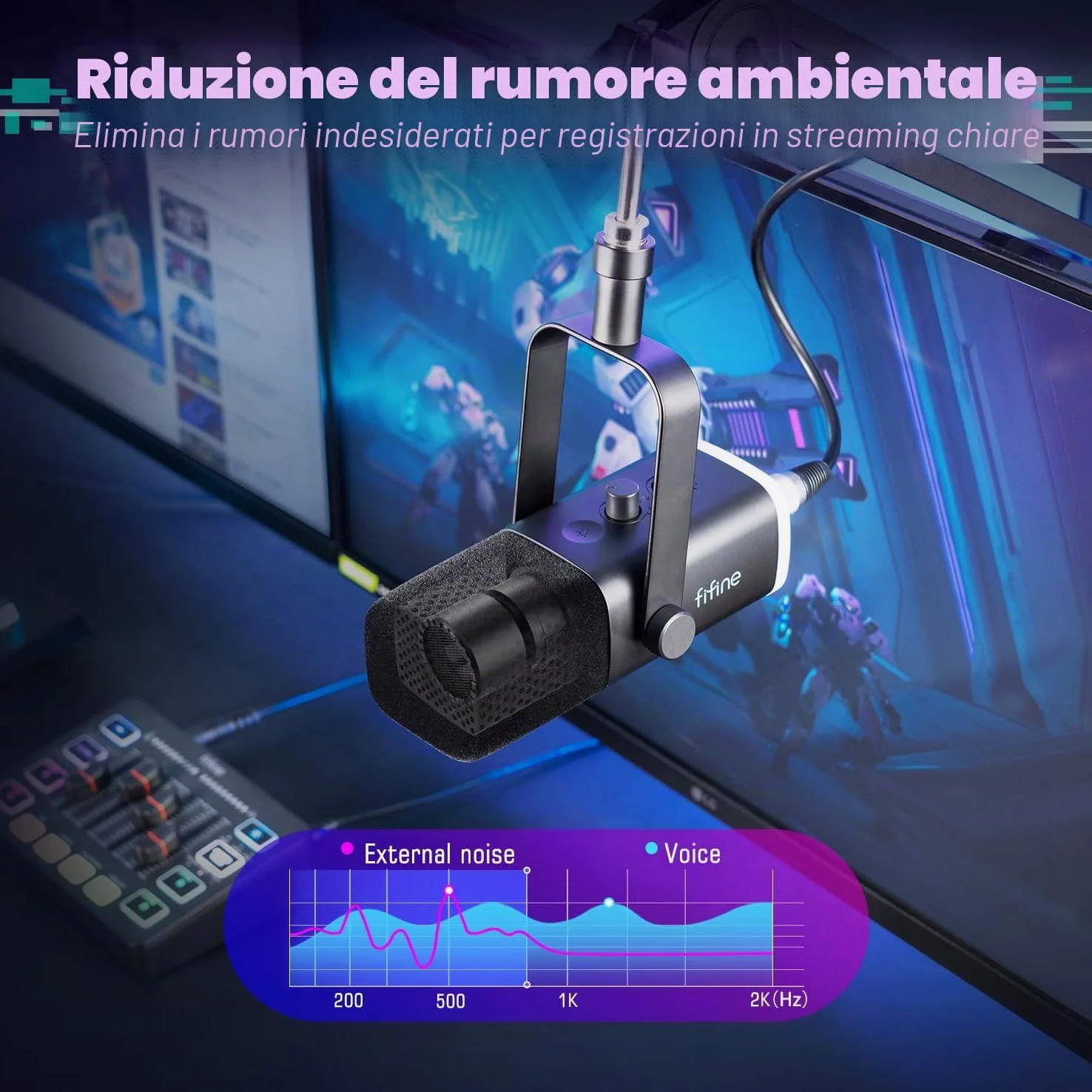 FIFINE XLR Streaming Microfono Dinamico per Podcasting, Mixer Audio PC con Interfaccia XLR (AM8 + SC3)
