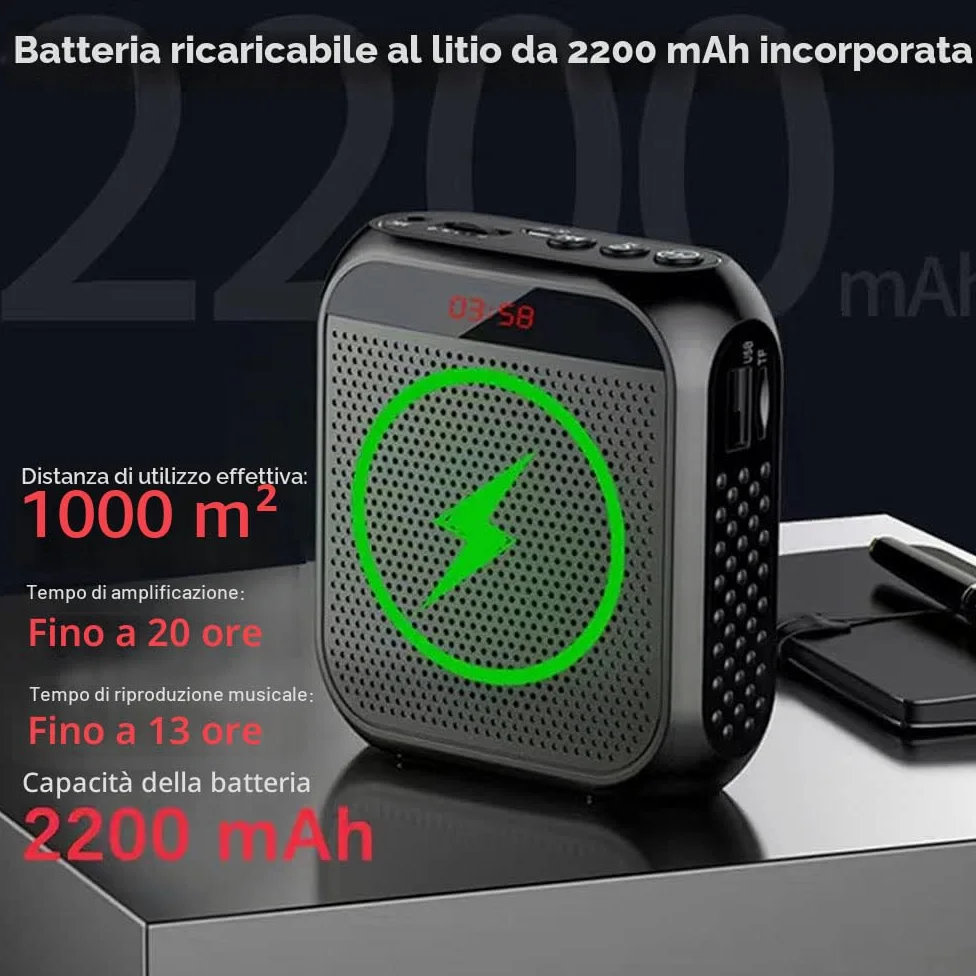 Amplificatore Vocale Portatile per Insegnanti, 2200mAh Ricaricabile con Cassa per Guida Turistica, Riunione, Yoga, Aula (Nero)