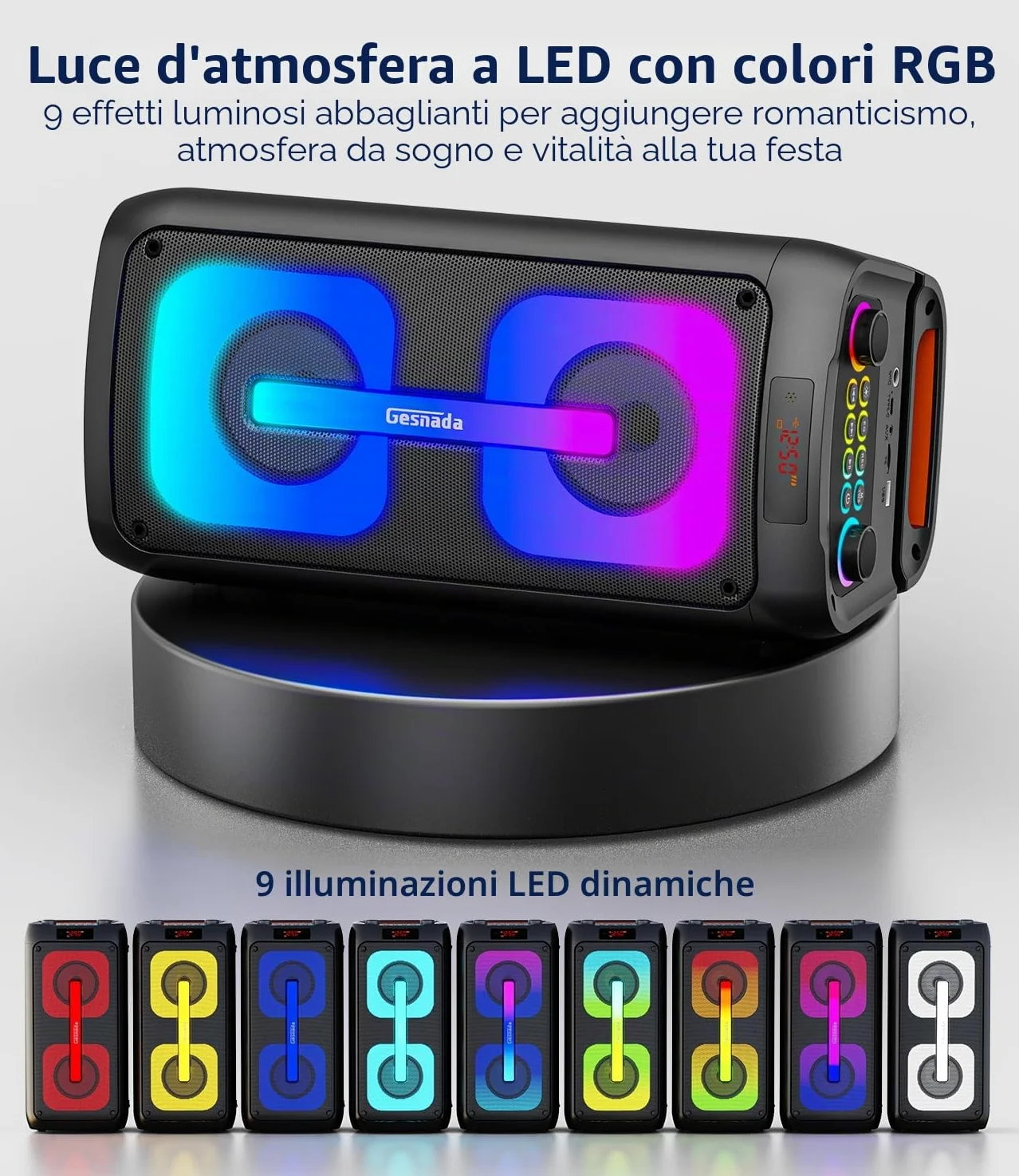 Macchina per Karaoke per, altoparlante Bluetooth Portatile con 2 Microfoni Wireless Sistema PA con luci da discoteca, ideale per grandi feste all'aperto, con supporto USB/TF/REC/AUX